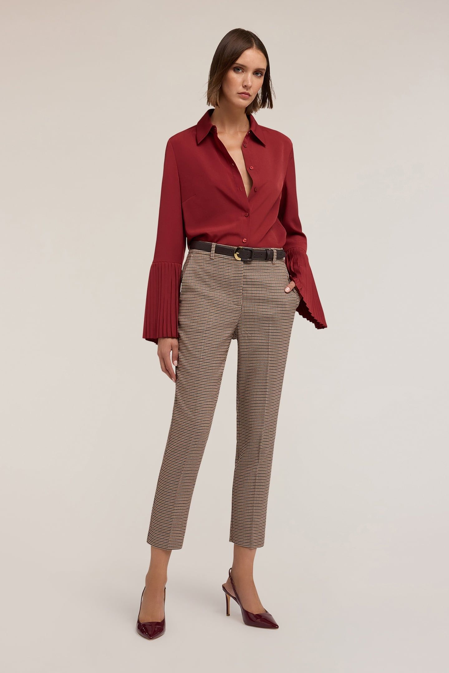 REGULAR FIT PANTS WITH CHECK PATTERN BEIGE 1