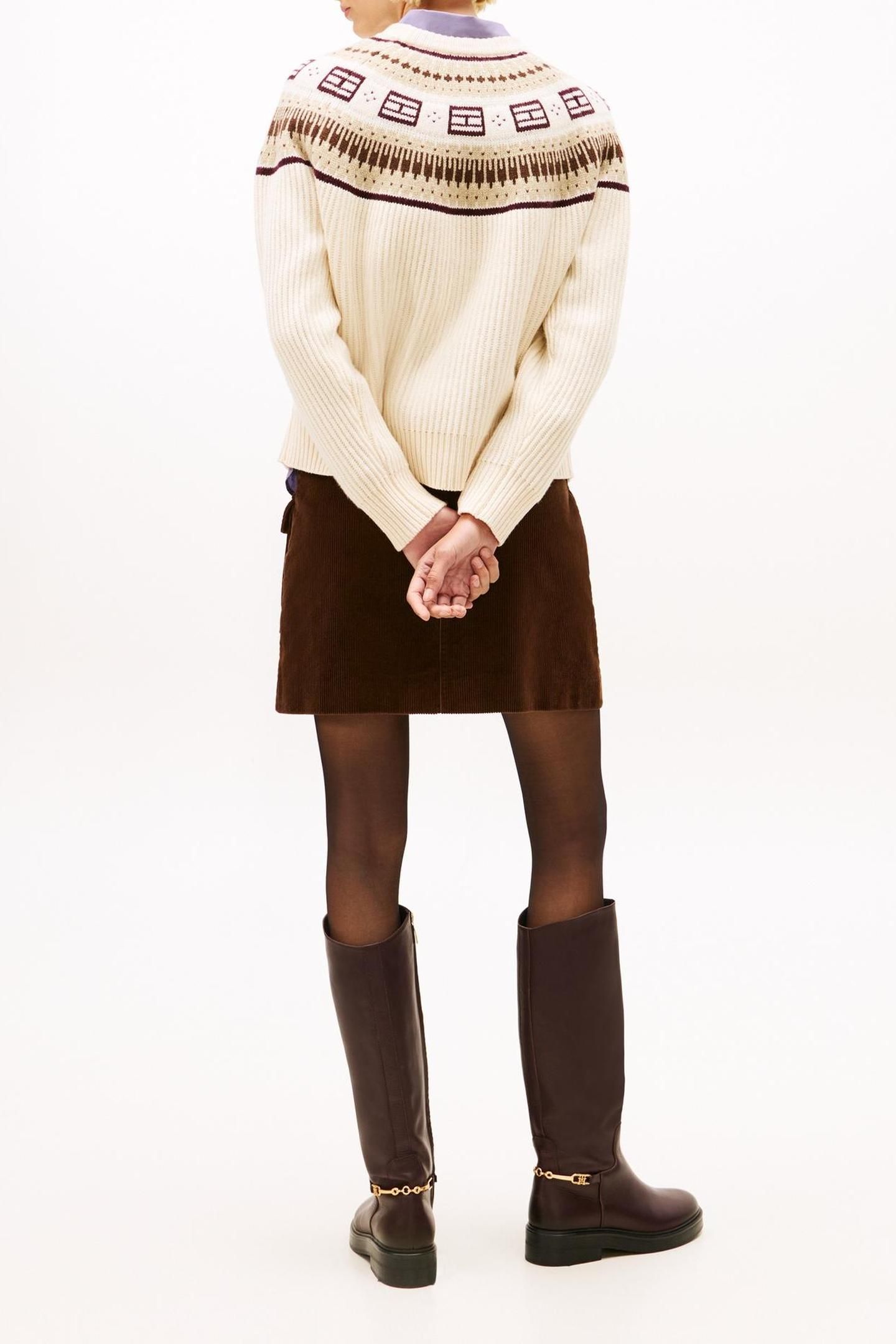 SOFT WOOL C-NECK LOOSE PLACED FAIRISLE BEIGE 2