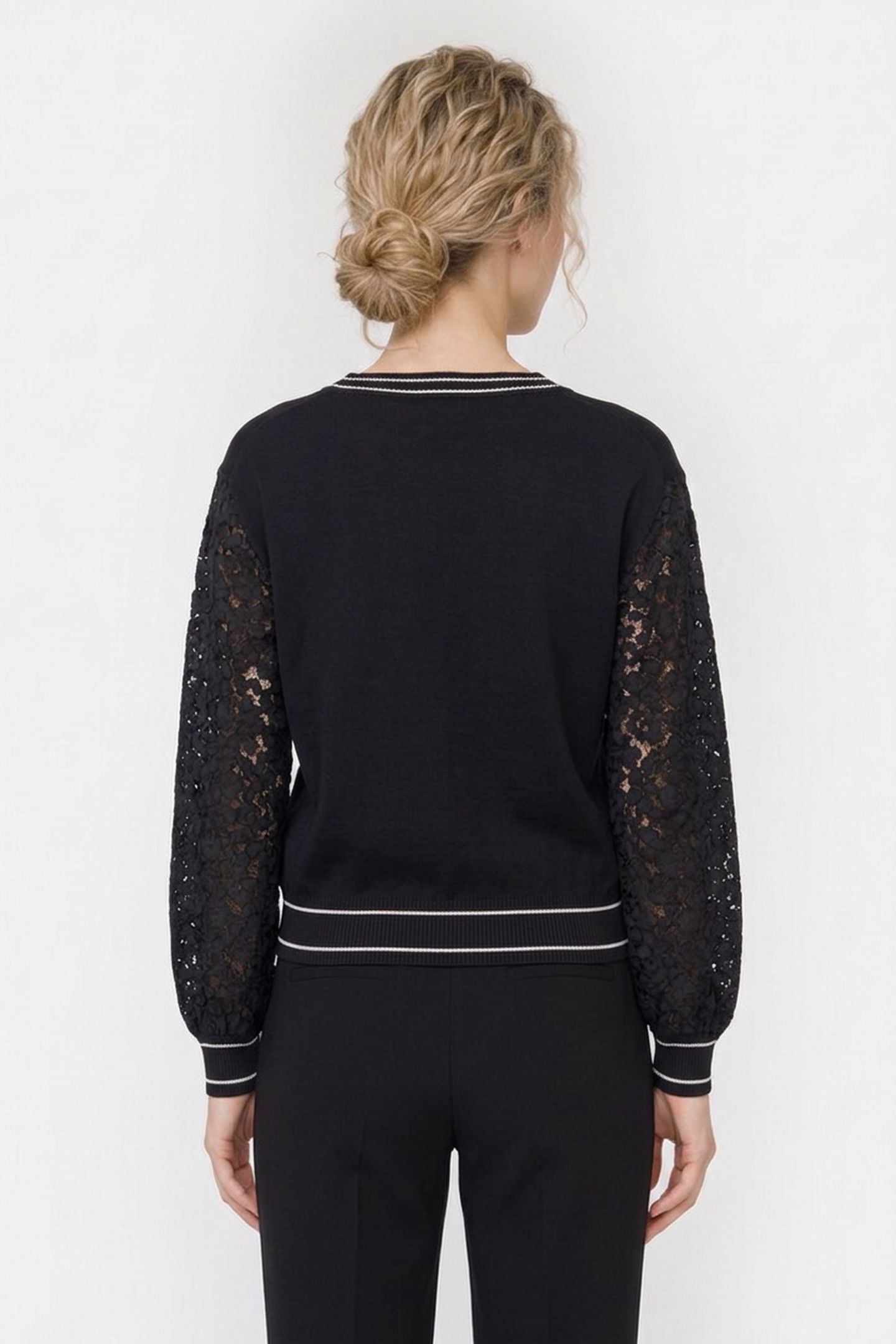 STRETCH CARDIGAN WITH LACE SLEEVES BLACK 2