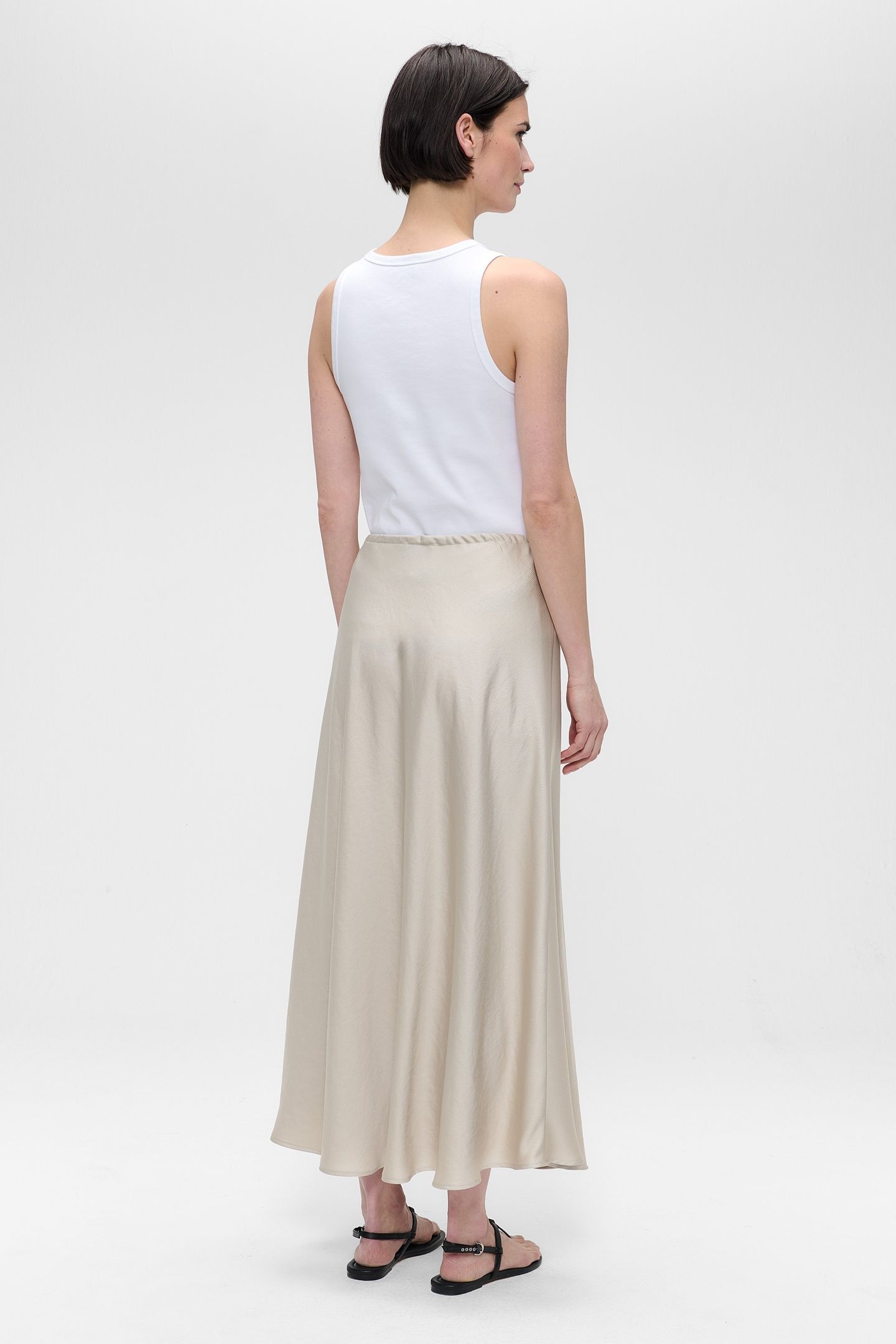 WASHED SATIN DRAWSTRING SKIRT CHALK 3