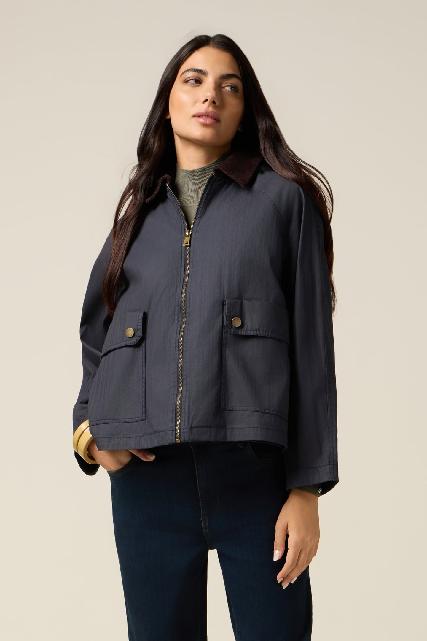 SHORT COTTON PARKA WITH HOOD BLUE 1
