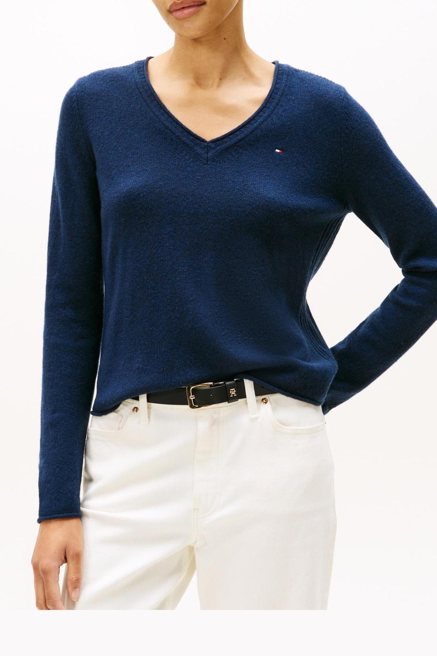 SOFT WOOL V-NECK LOOSE SWEATER DARK NIGHT NAVY 1