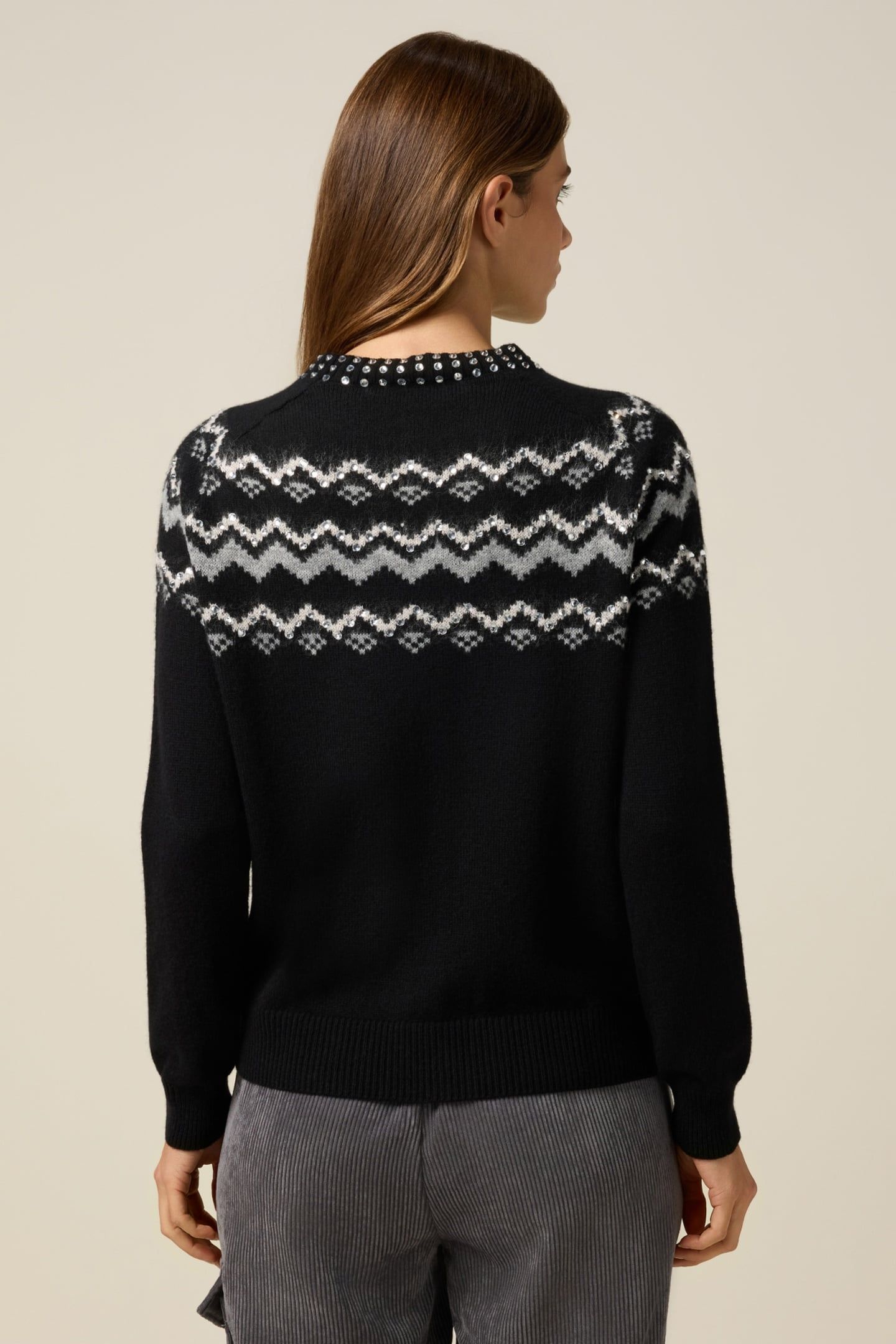 MIXED WOOL JACQUARD SWEATER WITH APPLIQUÉS BLACK 2