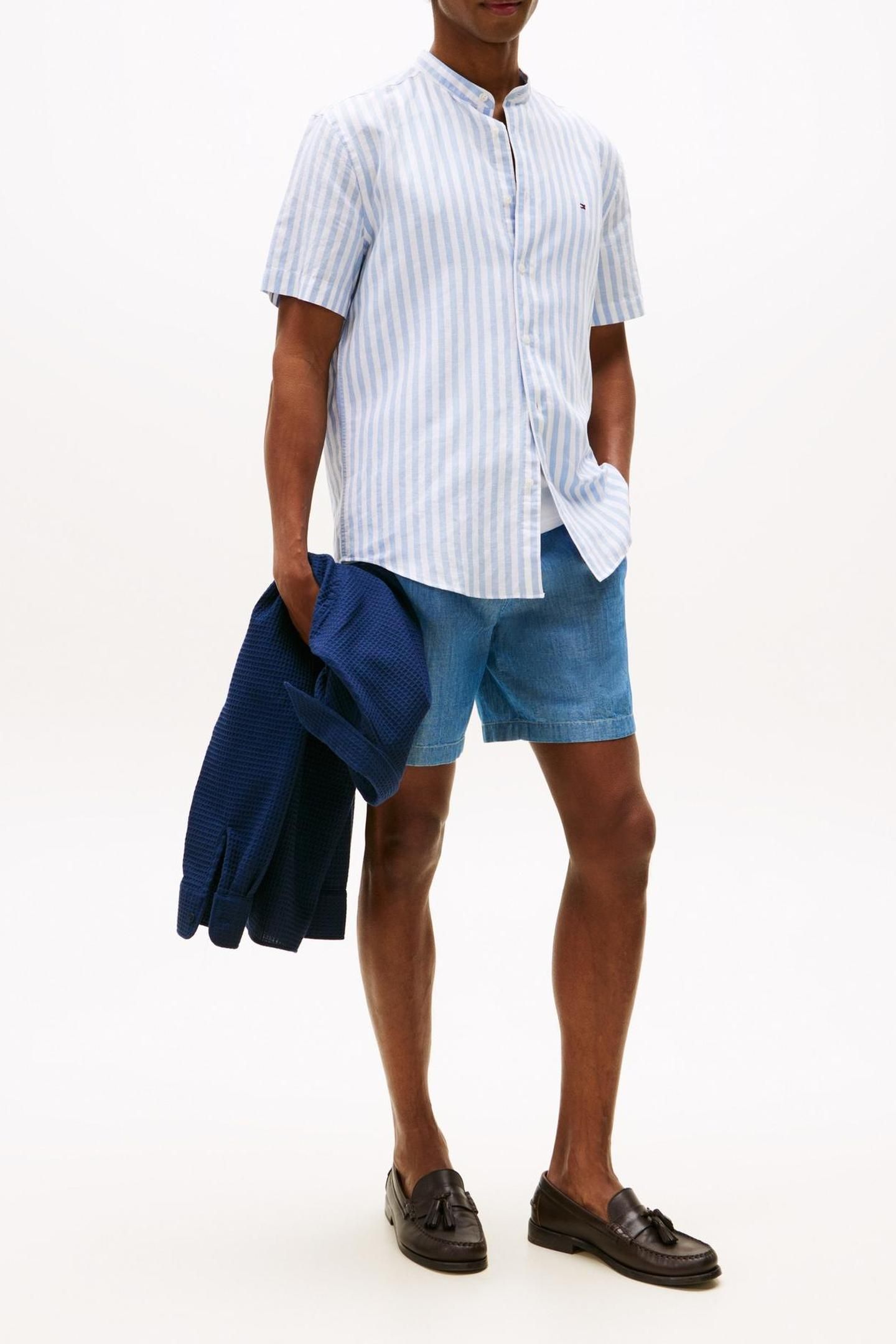 LINEN BLEND MAO SHIRT BREEZY BLUE/WHITE 1