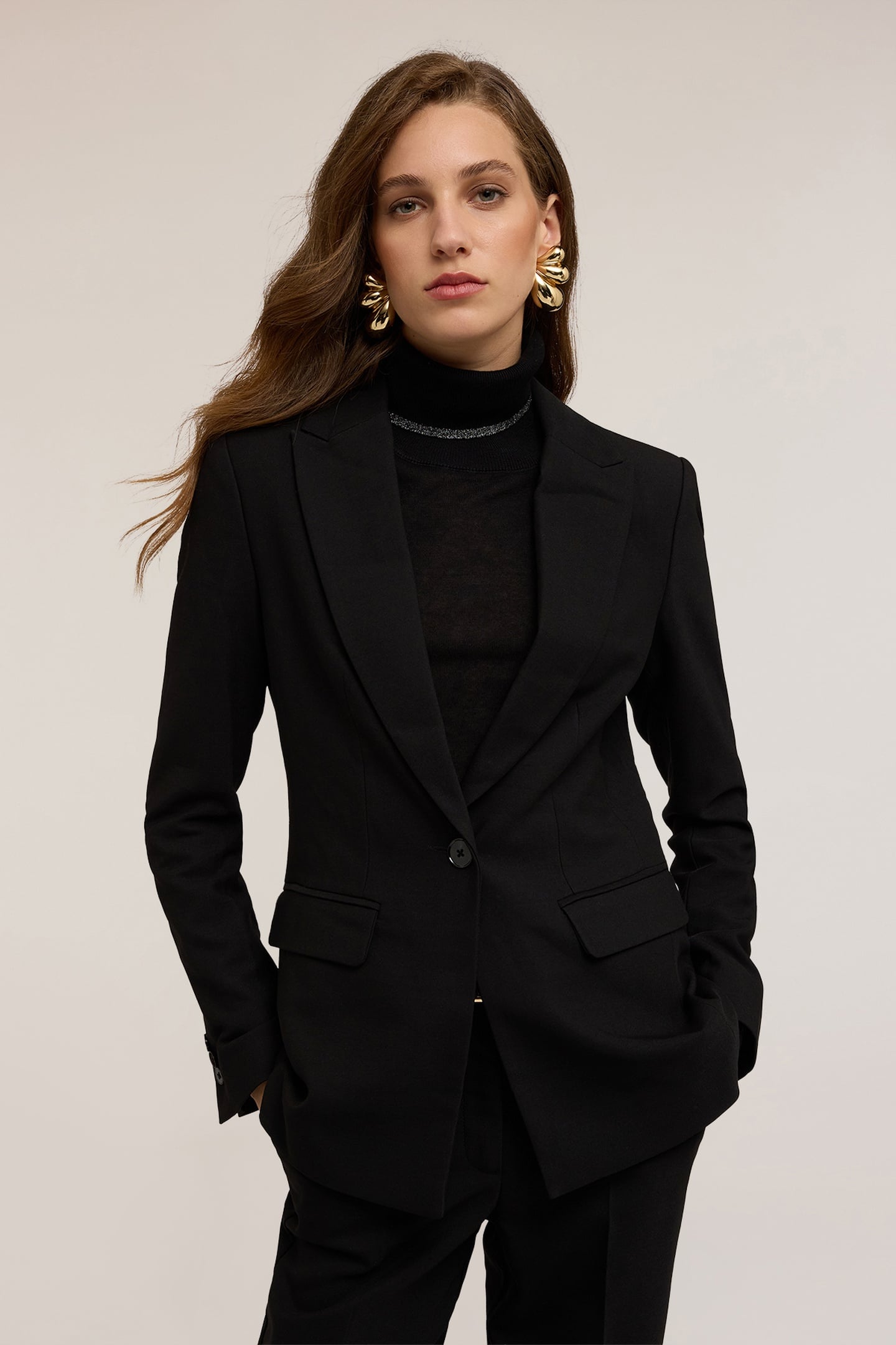 SINGLE-BREASTED VISCOSE BLEND BLAZER BLACK 1