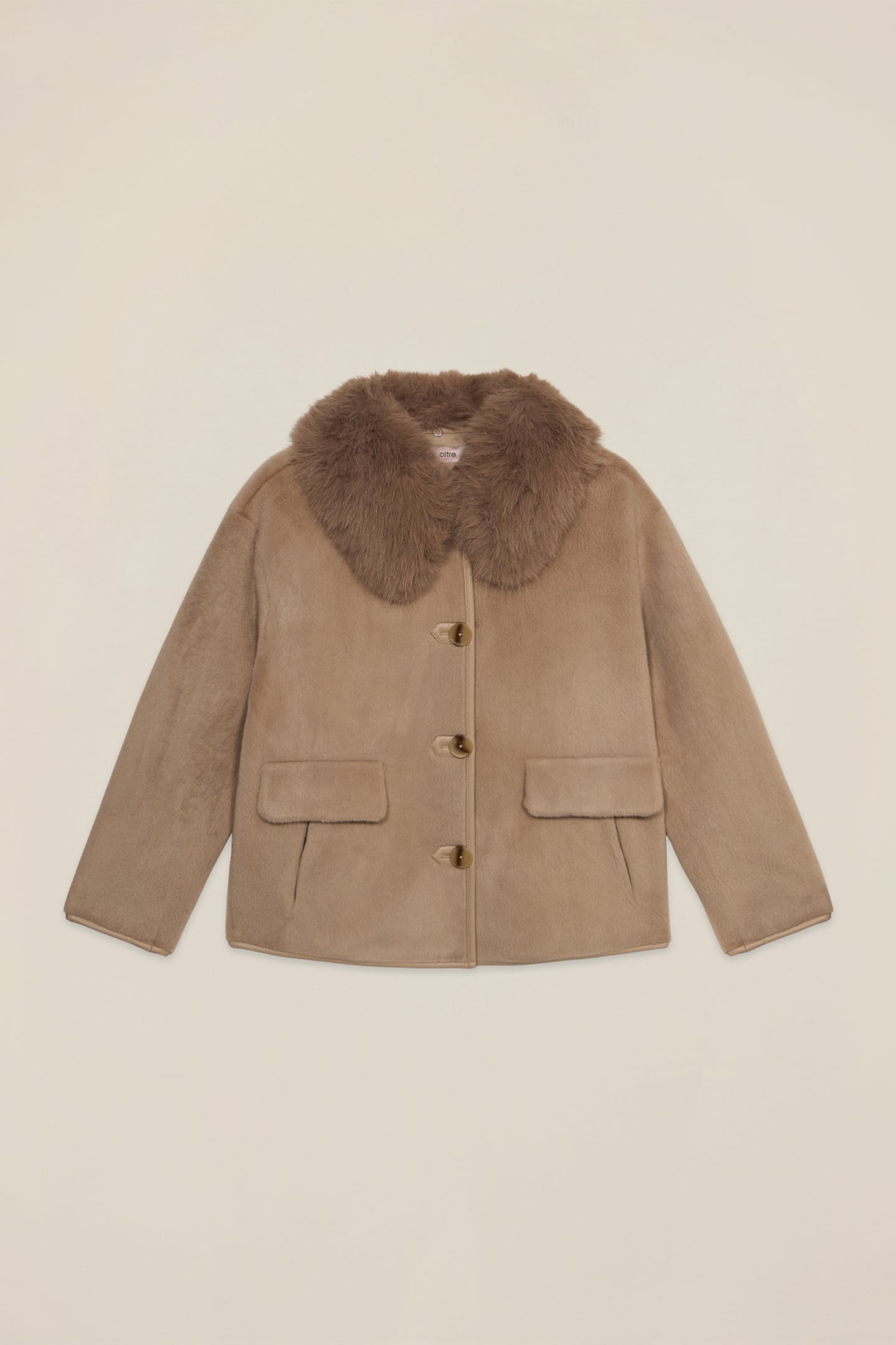 SHORT COAT WITH FURRY COLLAR BEIGE 4
