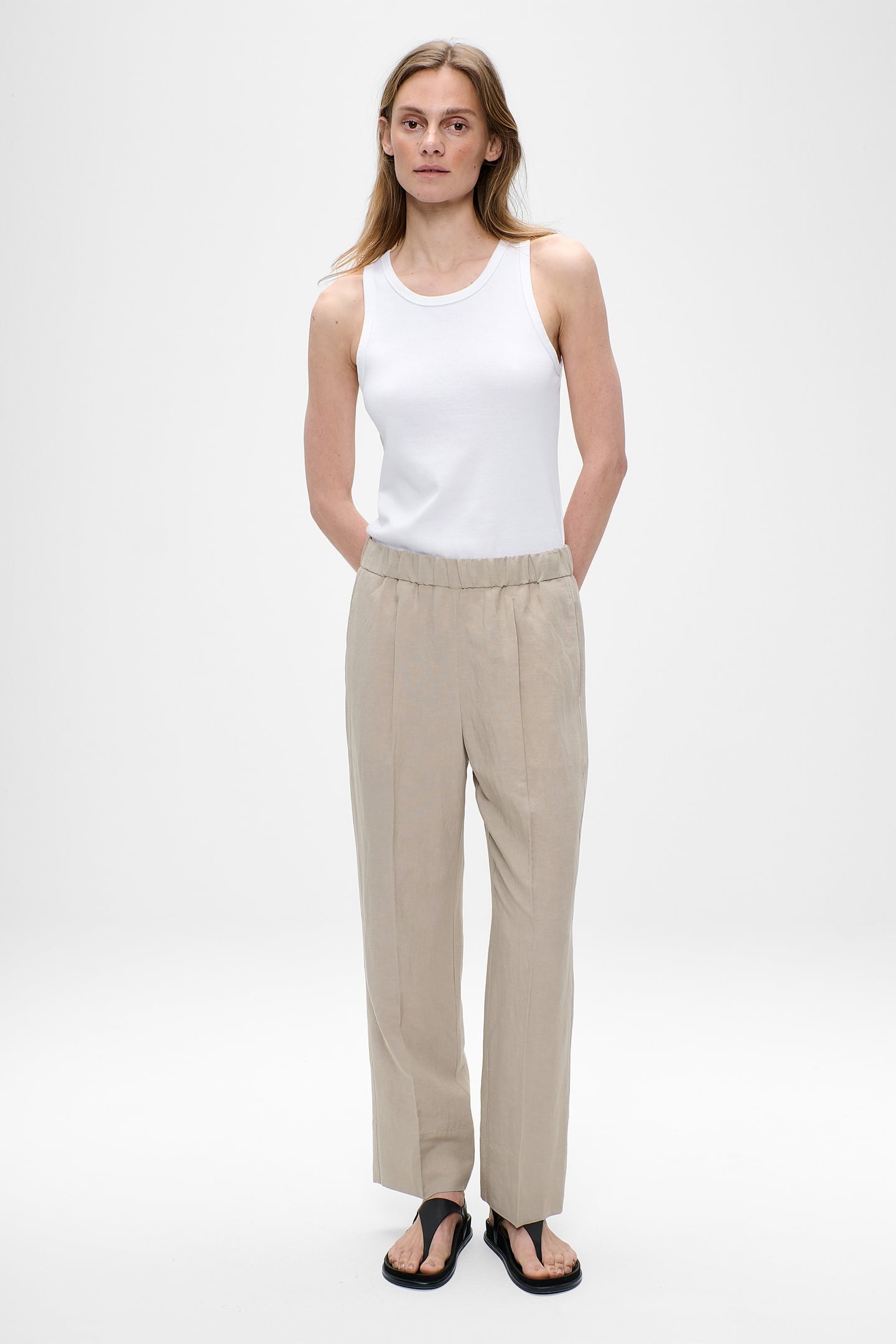 FINE LINEN VISC SYDNEY PANTS GREEN KHAKI 2