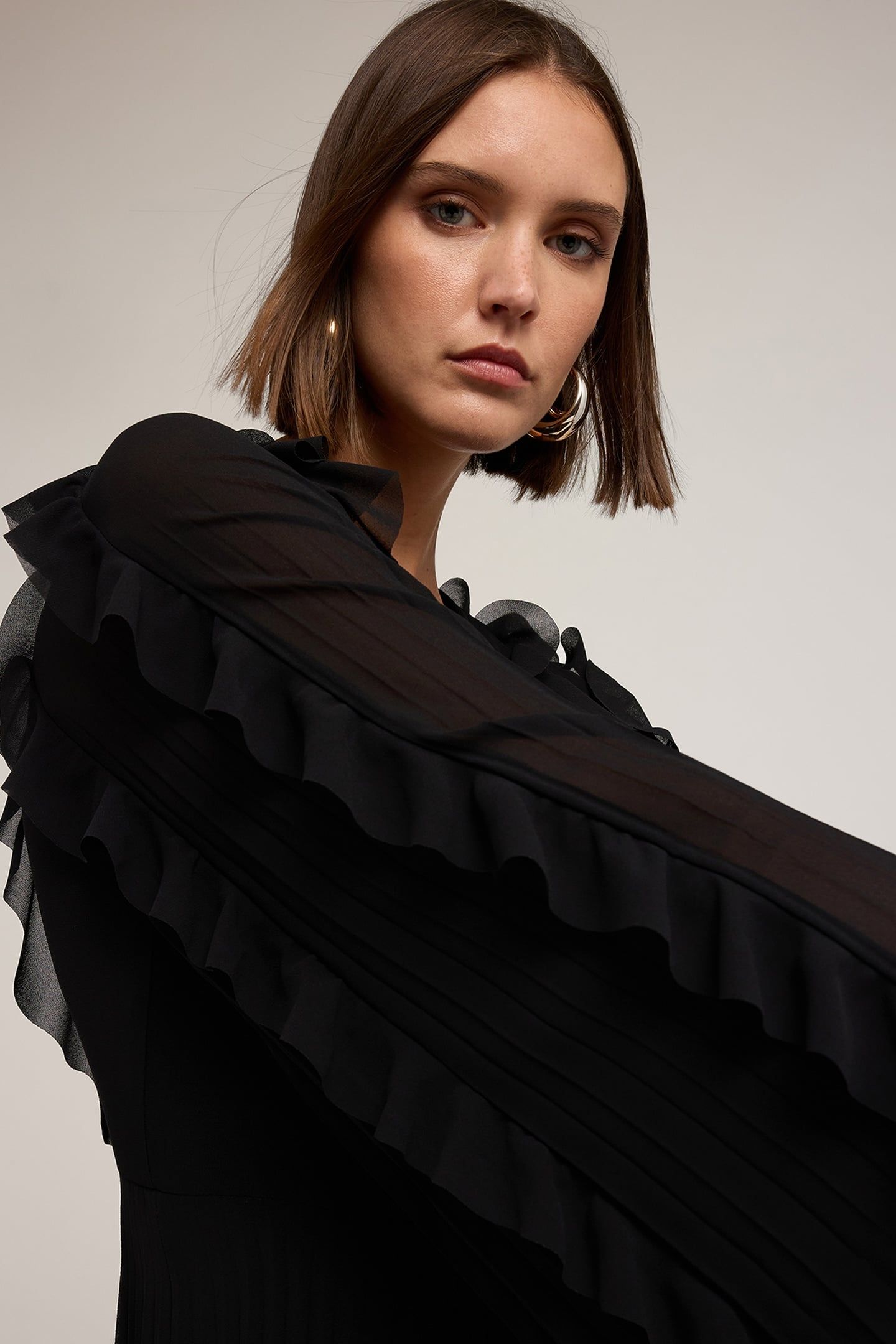 PLEATED GEORGETTE DRESS BLACK 5