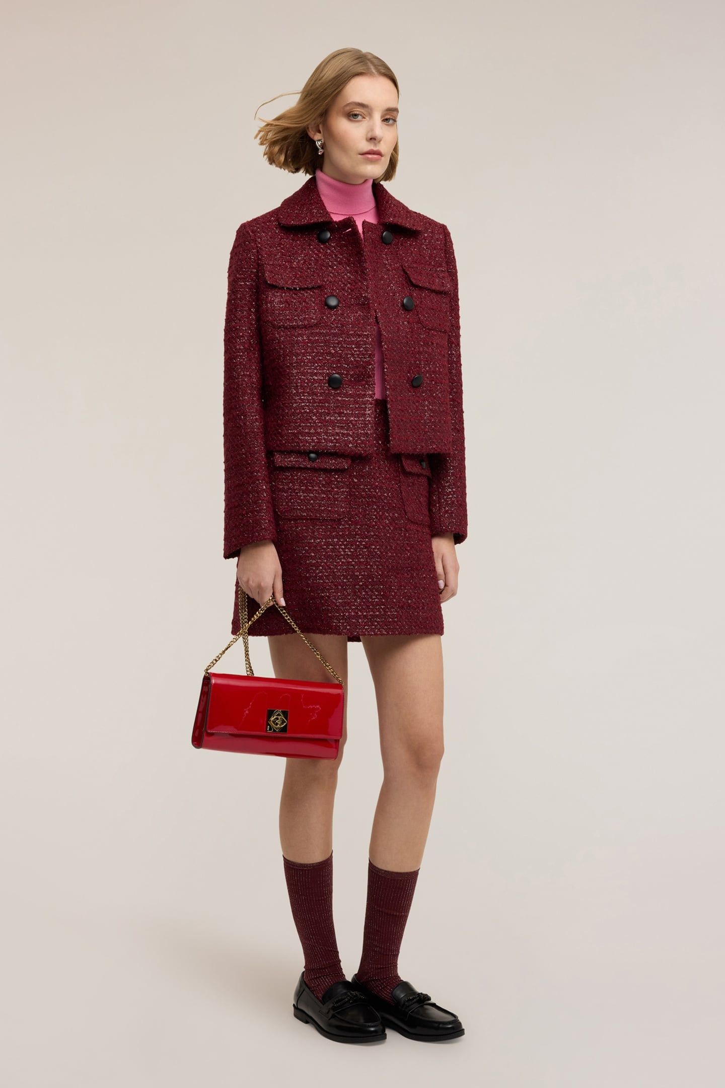 DOUBLE-BREASTED BOUCLÉ JACKET BURGUNDY 1