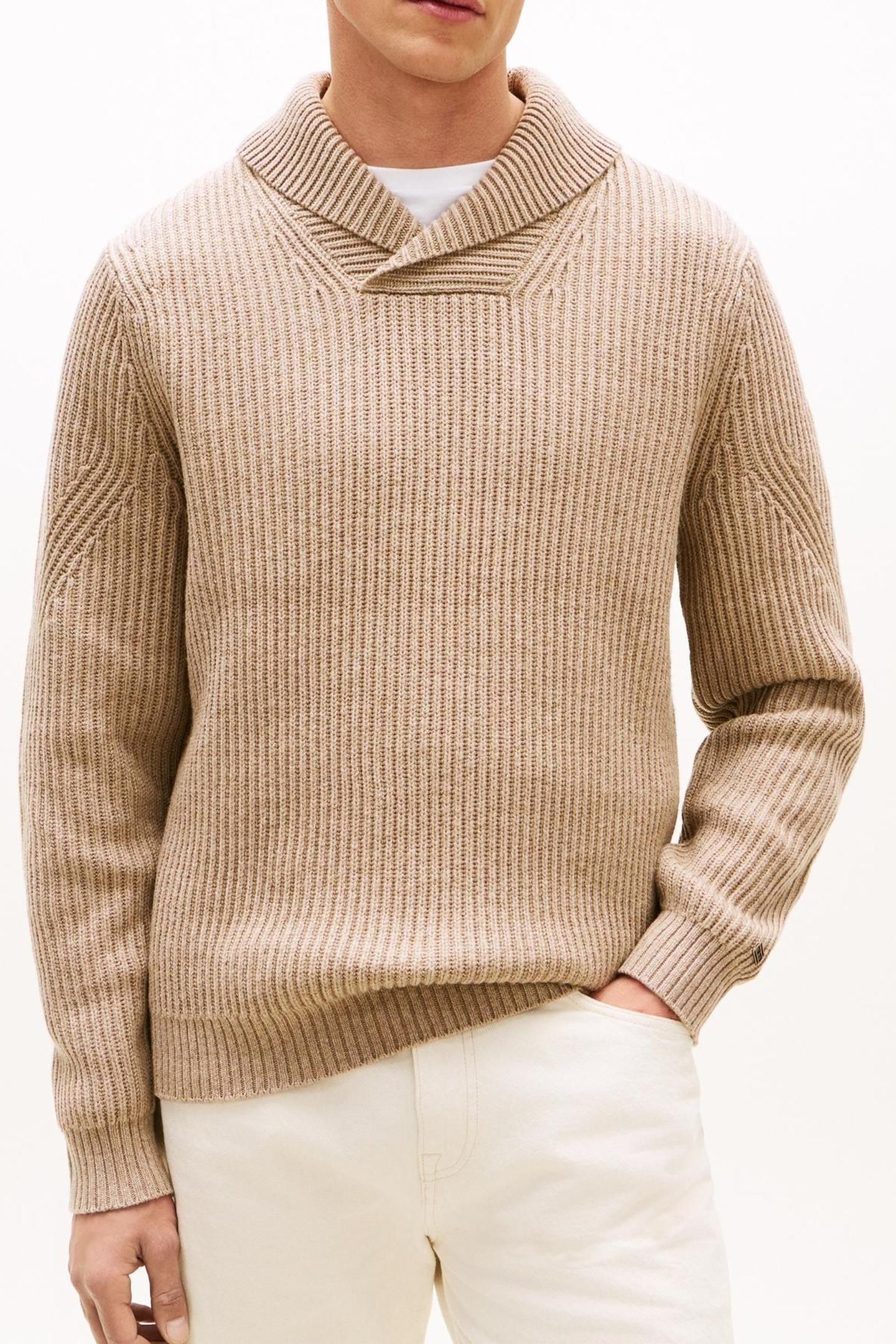 DC SHAWL COLLAR SWEATER COASTAL TAUPE HEATHER 1