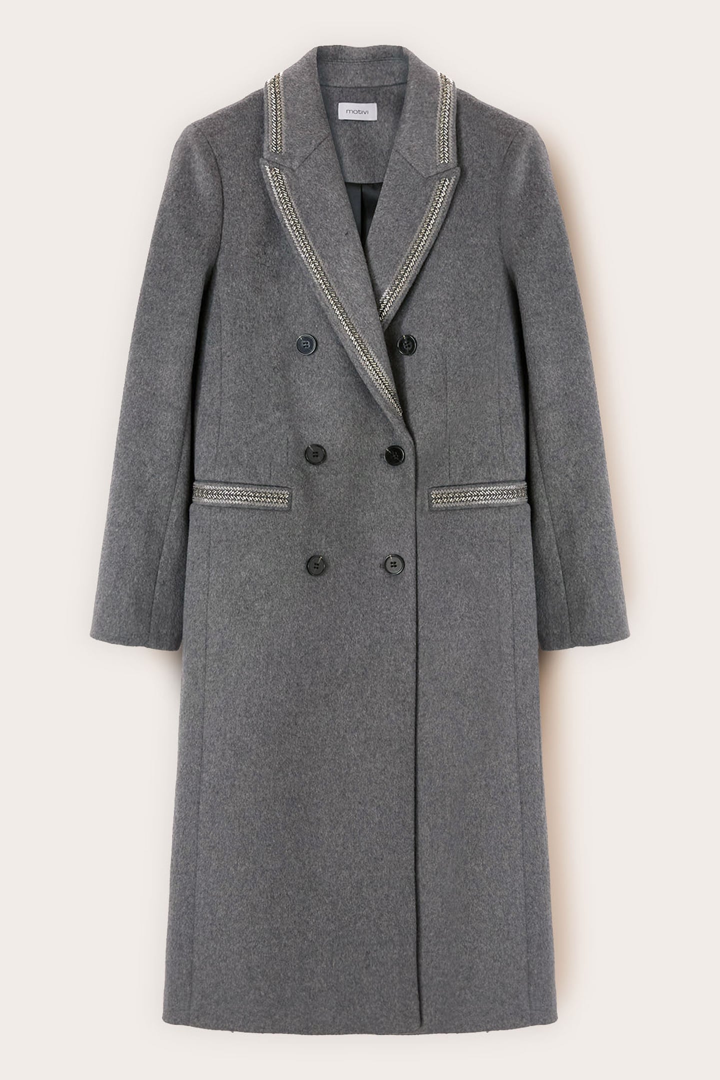 DOUBLE-BREASTED COAT IN WOOL BLEND WITH DECORATIONS GREY 4