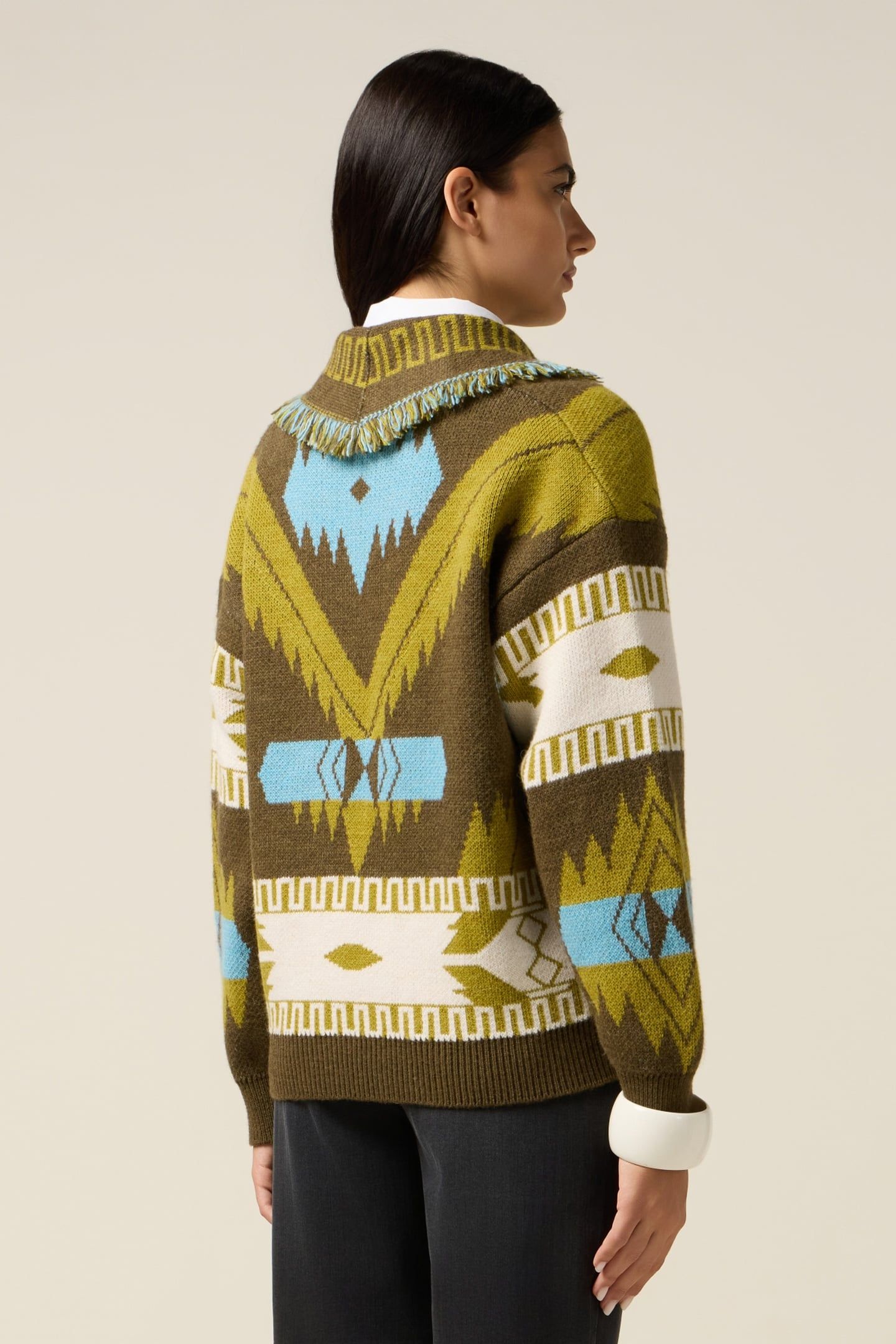 KNITTED CARDIGAN WITH DECORATIVE FRINGE GREEN 3