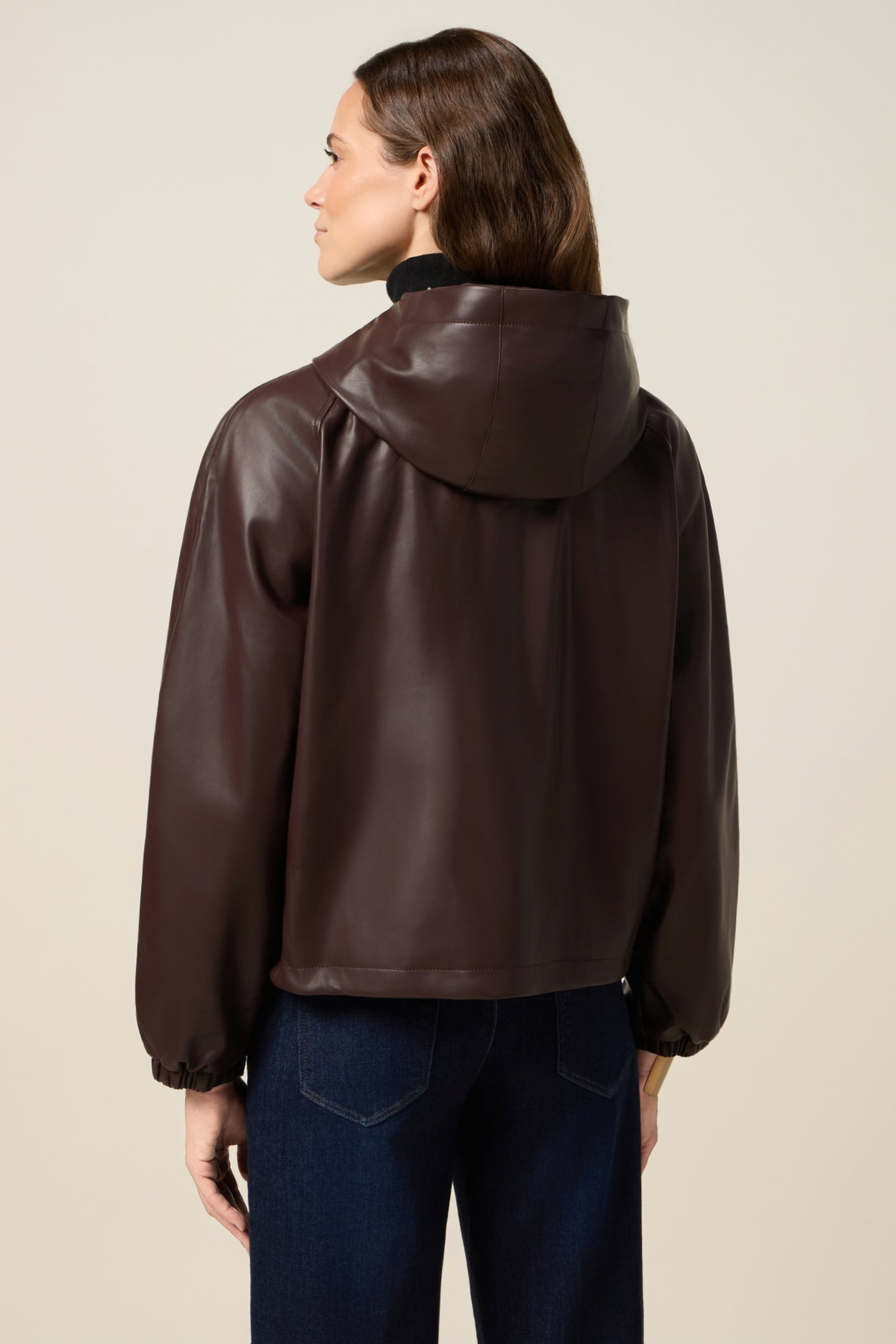 SHORT JACKET WITH HOOD AND ZIP BROWN 3