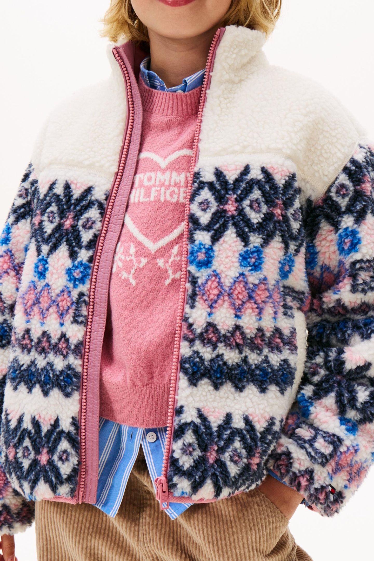 GIRLS FAIRISLE TEDDY JACKET IVORY SILK 4