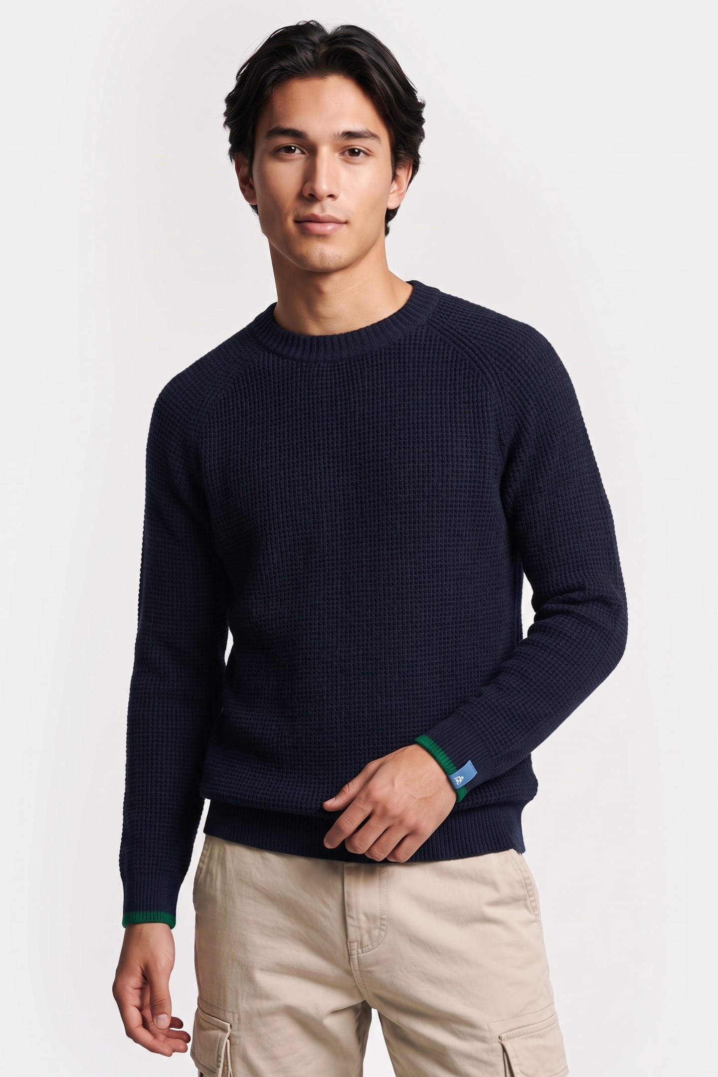 RAGLAN CREW NECK WAFFLE STITCH PULLOVER SKY CAPTAIN 1