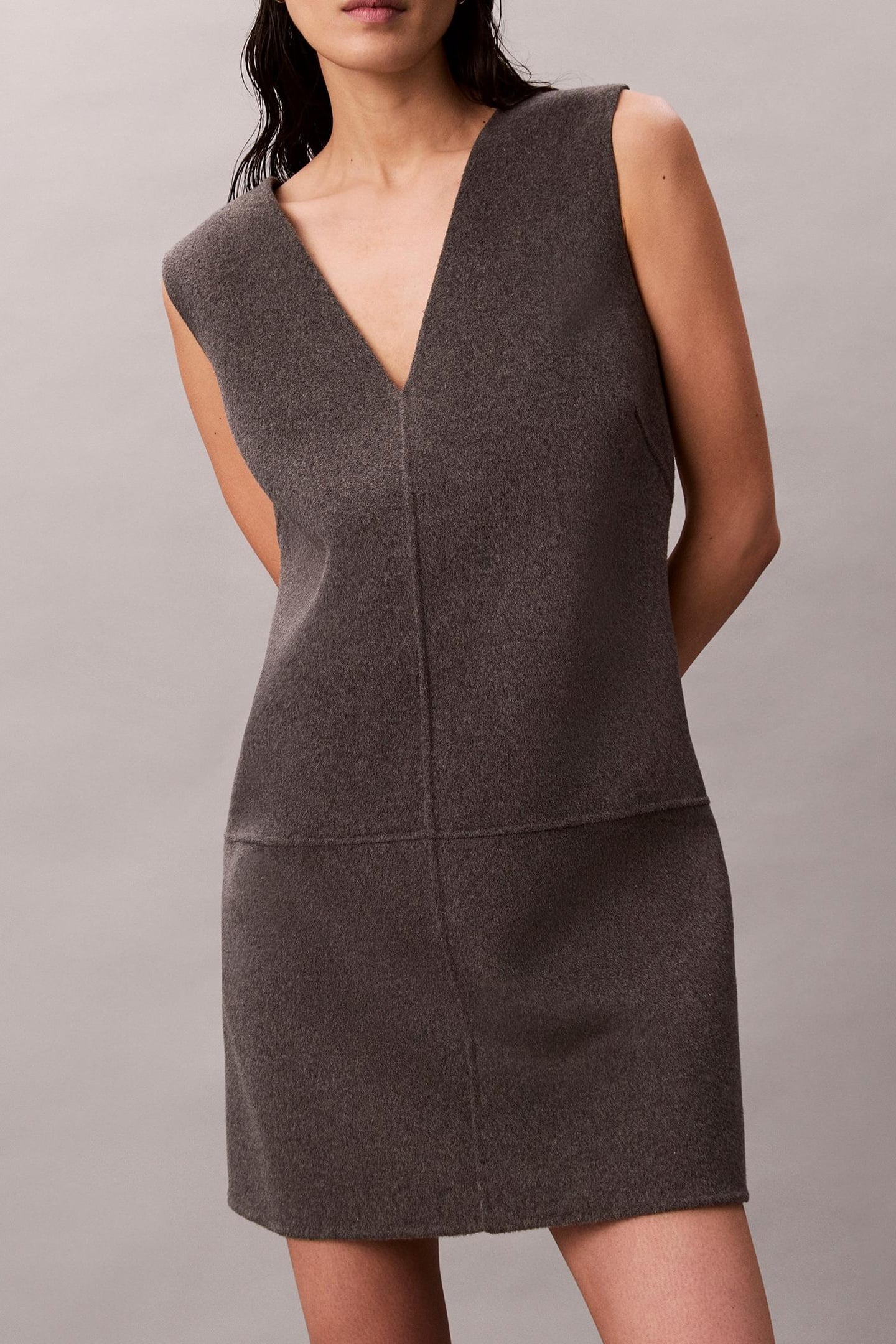DOUBLEFACE V NECK DRESS GUNMETAL MELANGE 1