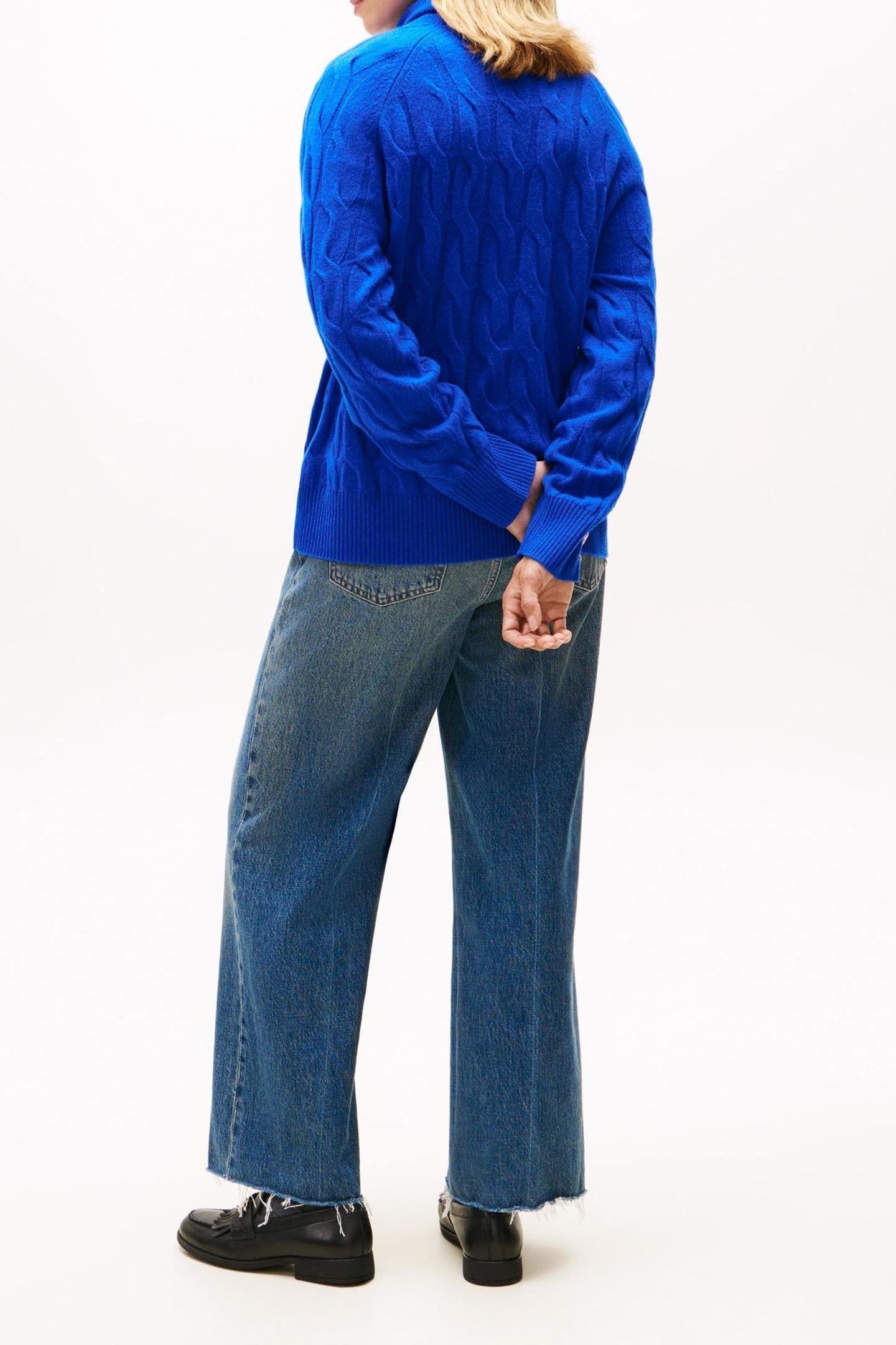 SOFT WOOL CABLE ROLL NECK COBALT 3
