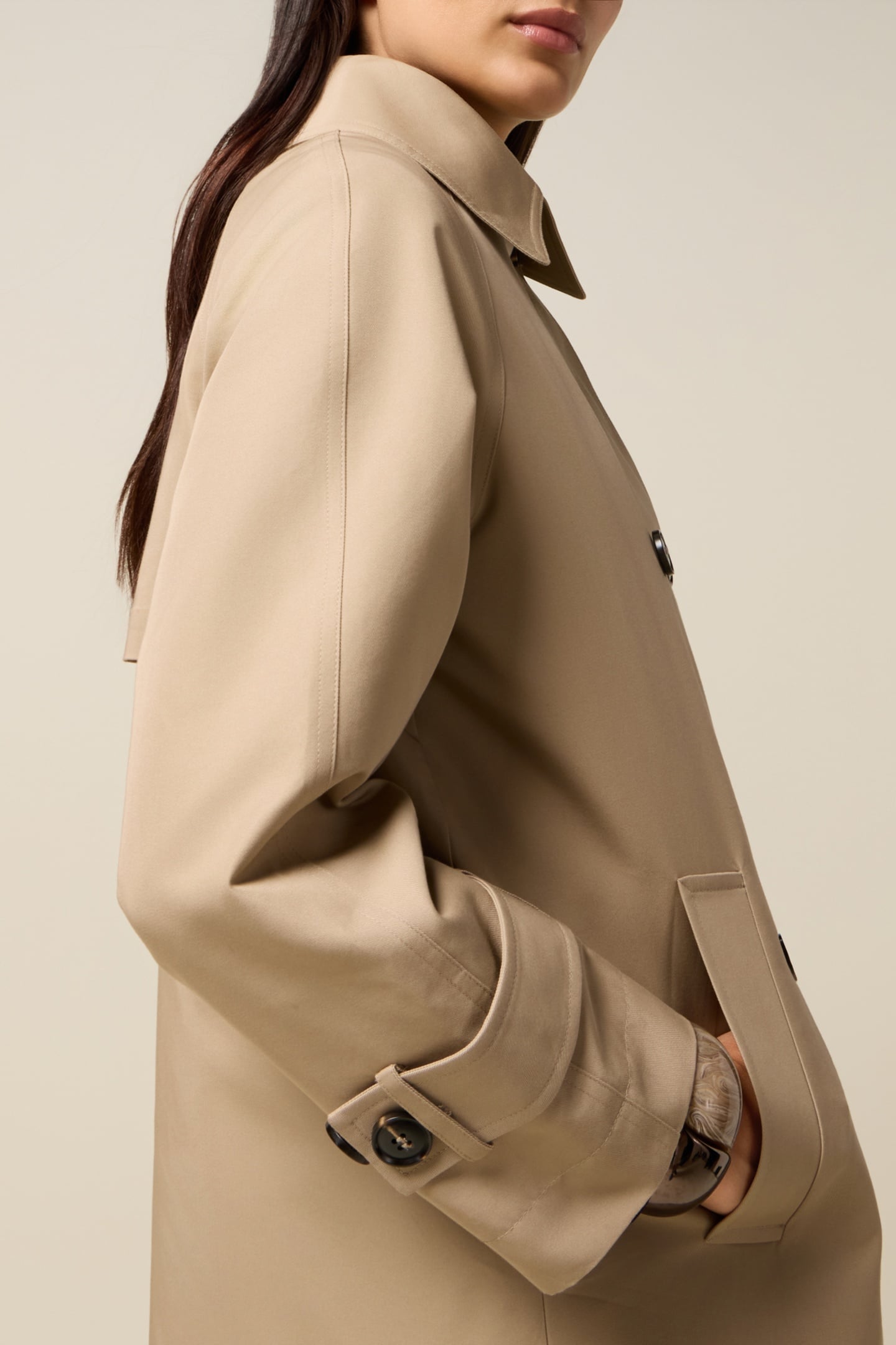 DOUBLE-BREASTED MIDI TRENCH COAT IN COTTON BLEND BEIGE 5