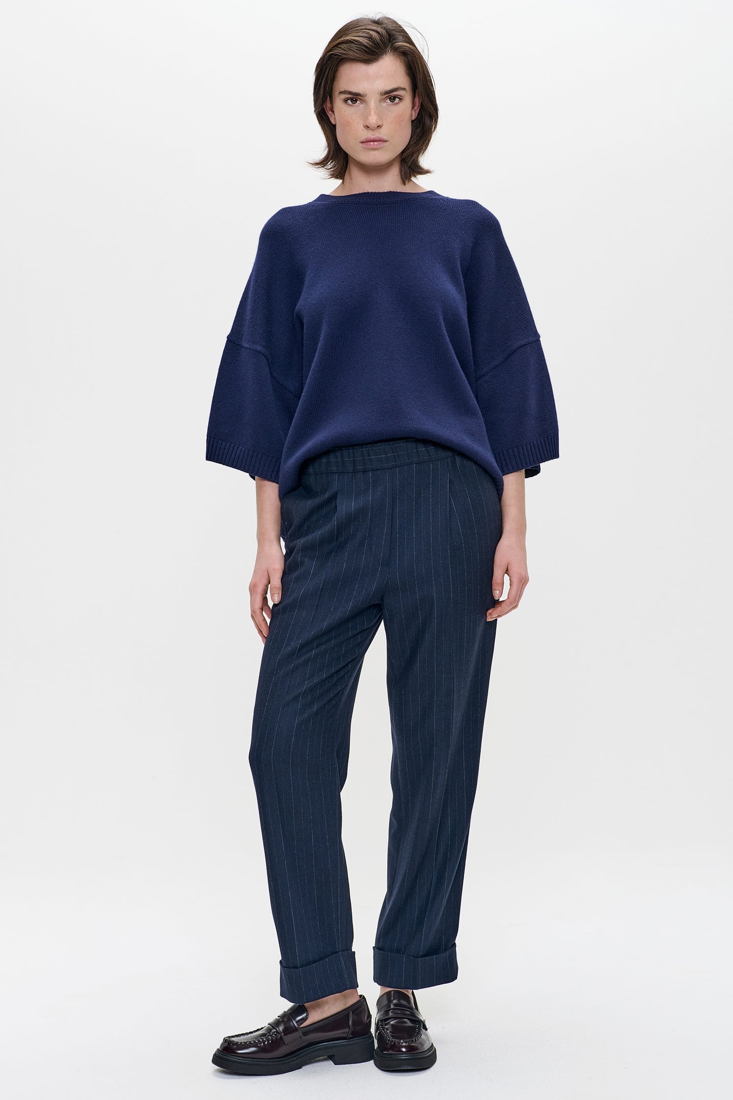 PIN STRP SEATTLE TURNUP PANTS MIDNIGHT BLUE 1
