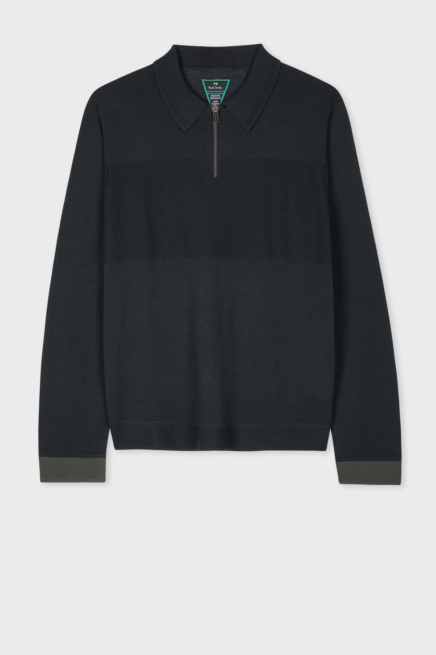MENS SWEATER LS POLO BLACK MELANGE 4