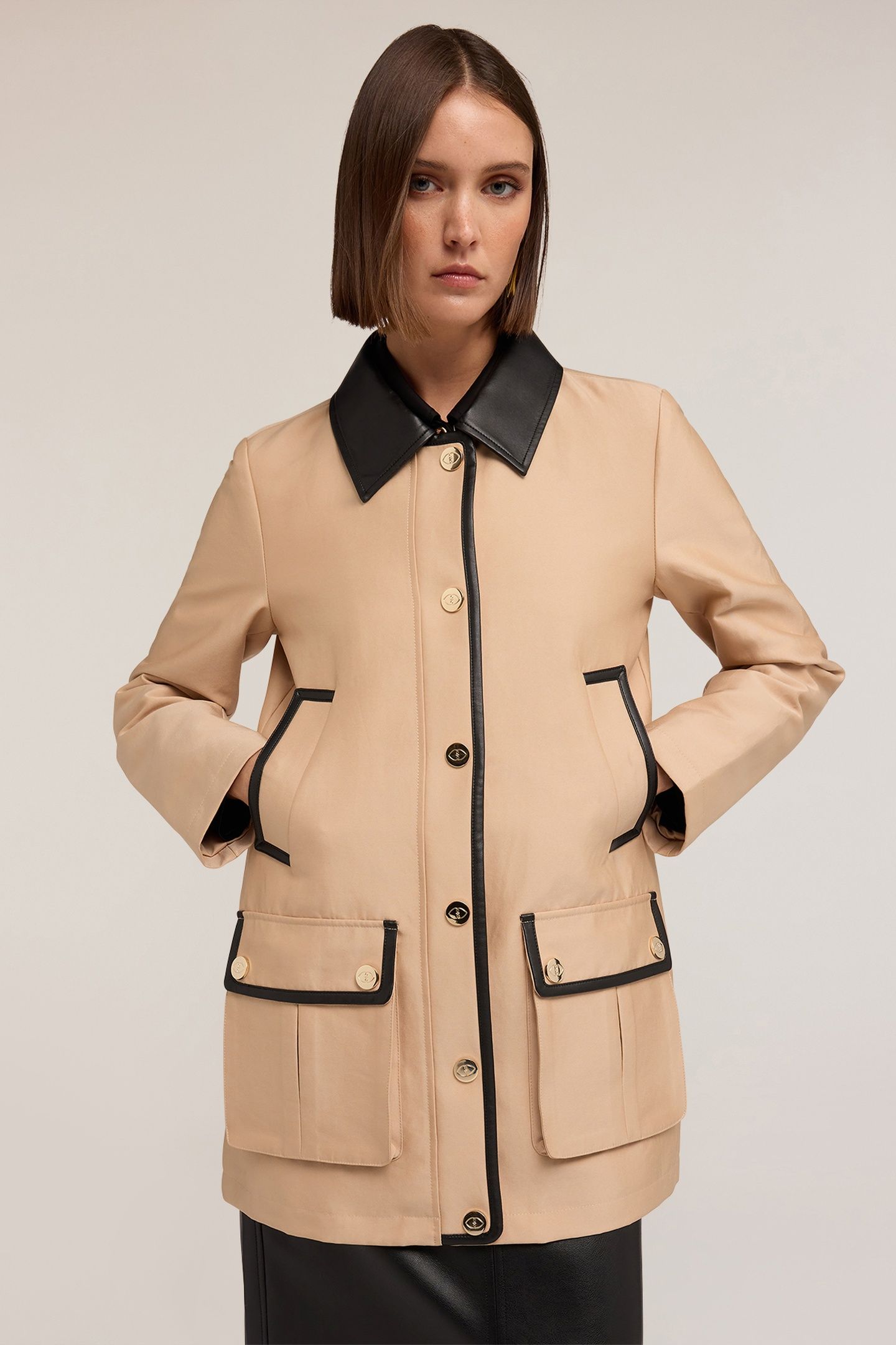 JACKET WITH COATED FABRIC INSERTS BEIGE 2