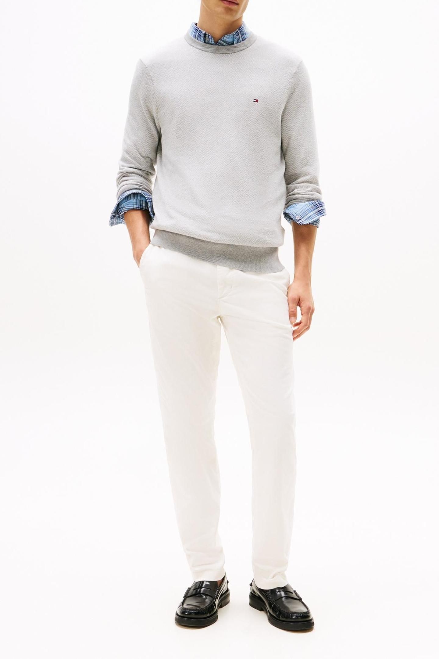 PIMA COTTON CASHMERE HERRINGBONE LIGHT GREY HEATHER/IVORY PE 1
