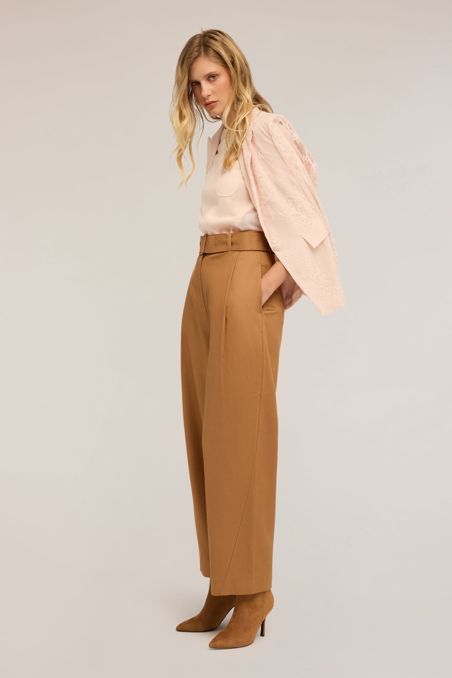BALLOON PANTS WITH FABRIC BELT BEIGE 3