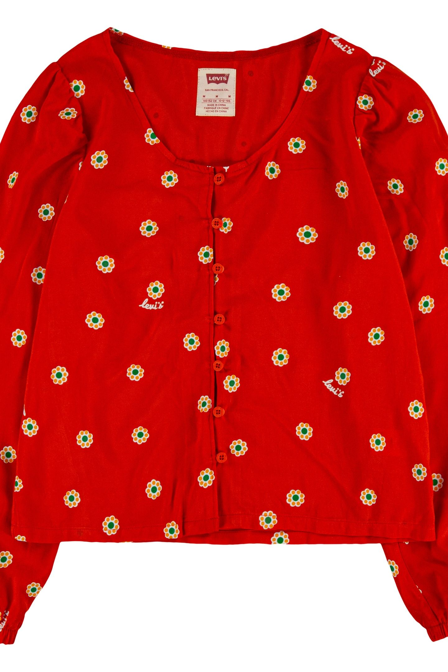 GIRLS WOVEN LONG SLEEVE TOP ENAMEL ORANGE 1