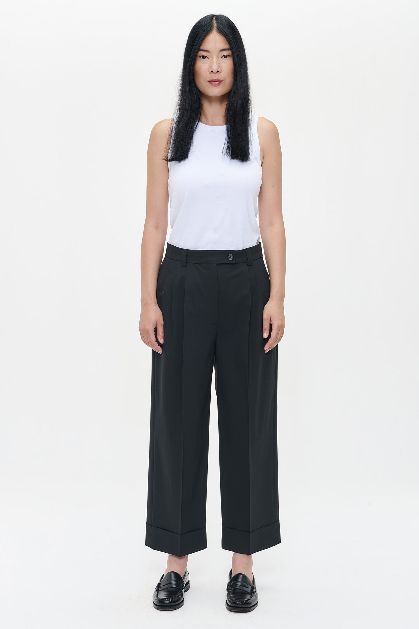 TROPICAL WOOL STRAIGHT PANTS BLACK 2