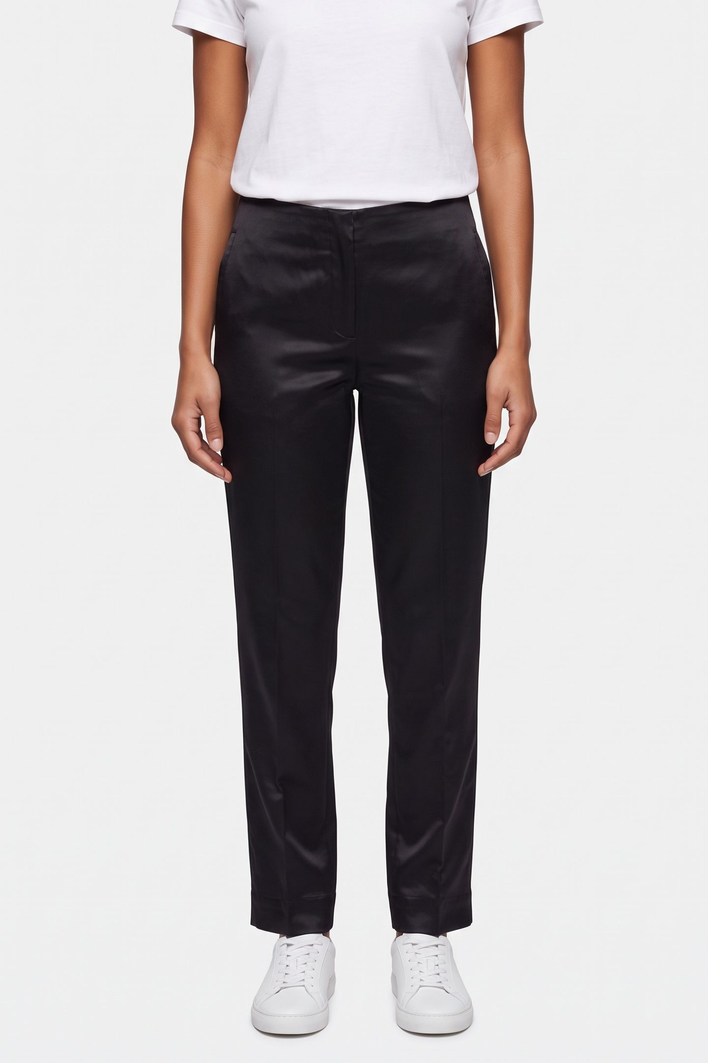 EVETTE LEAN SATIN TROUSERS BLACK 1