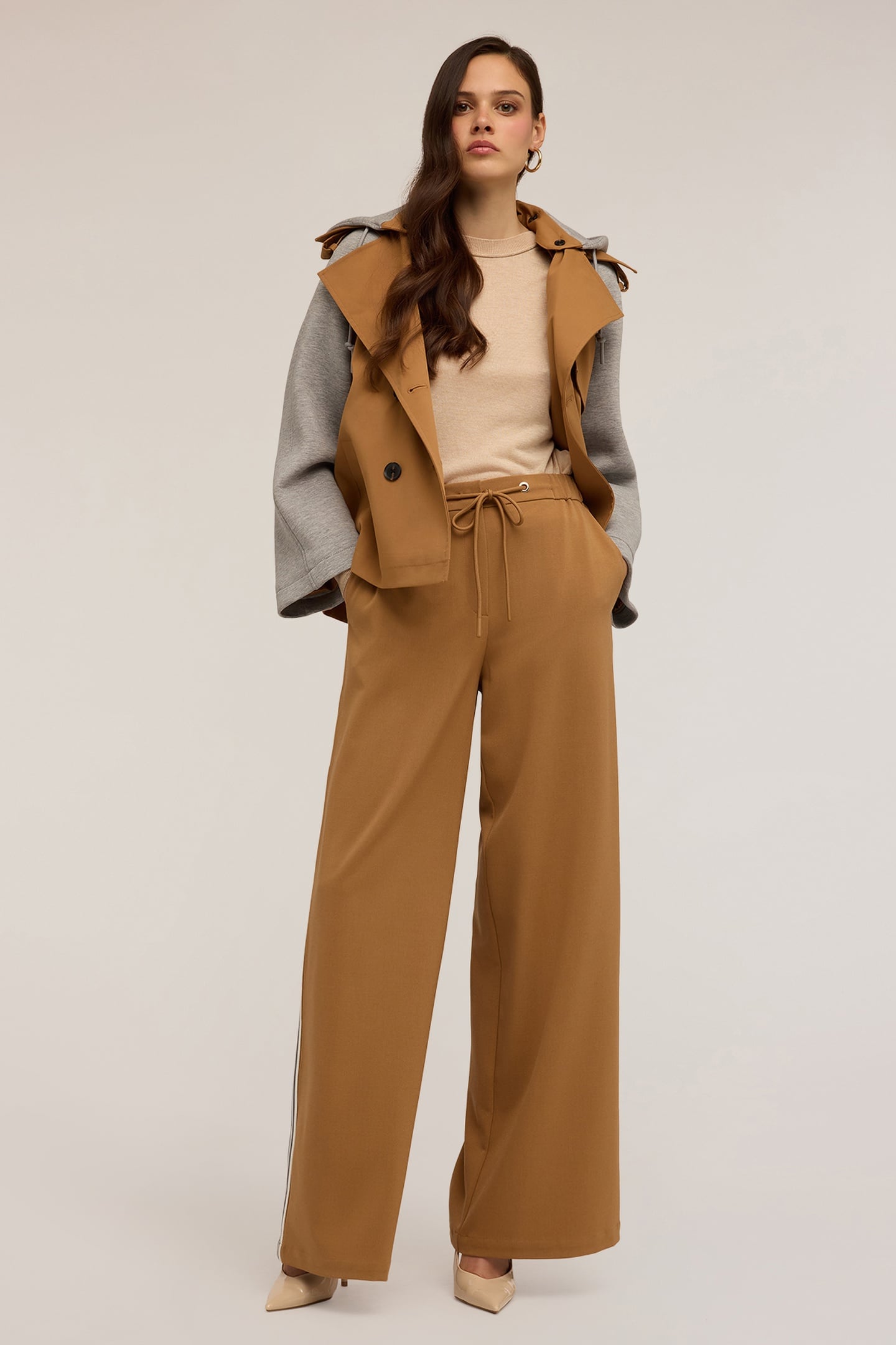 PALAZZO PANTS WITH SIDE STRIPE BROWN 1