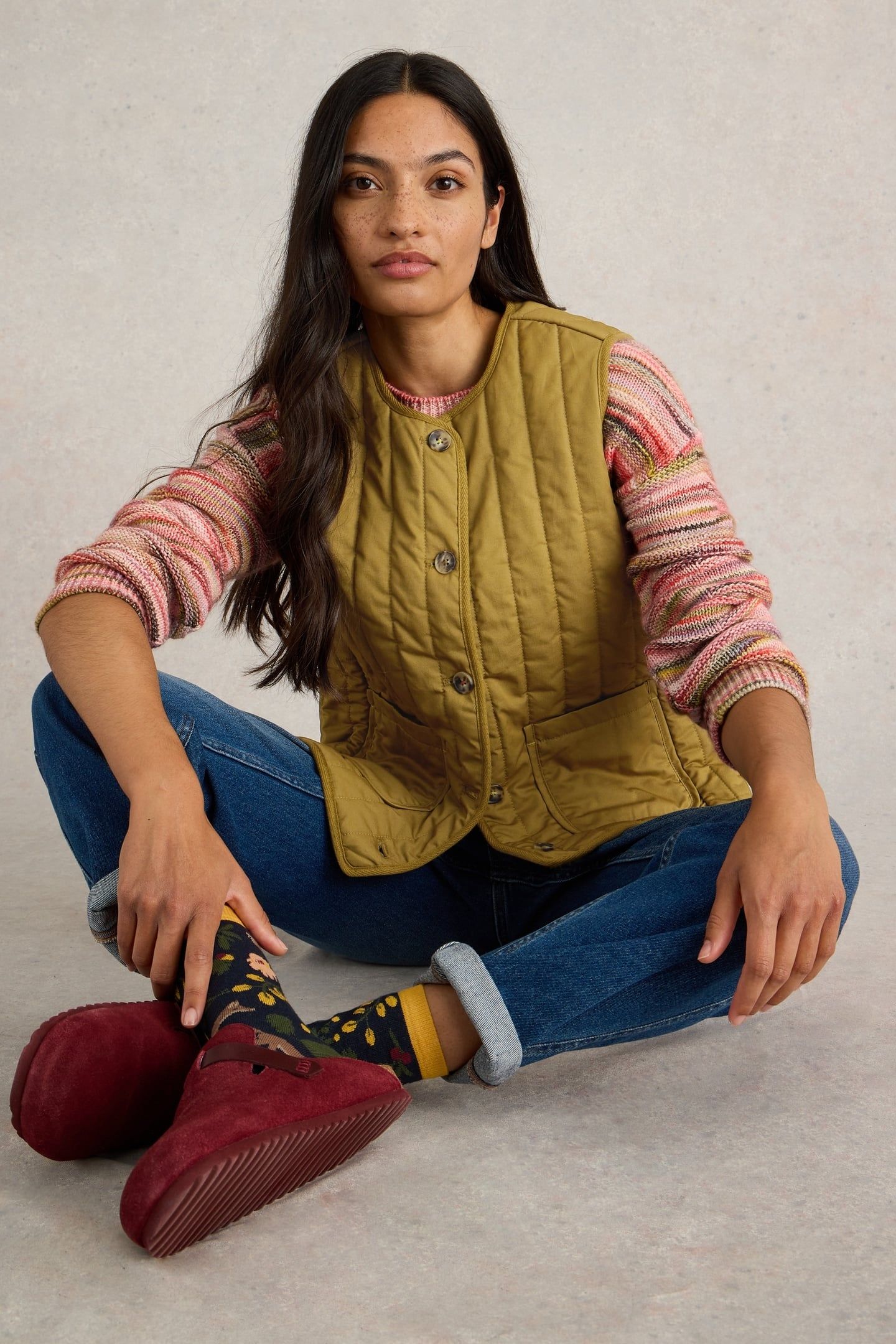 EMMA QUILTED GILET KHAKI GREEN 6
