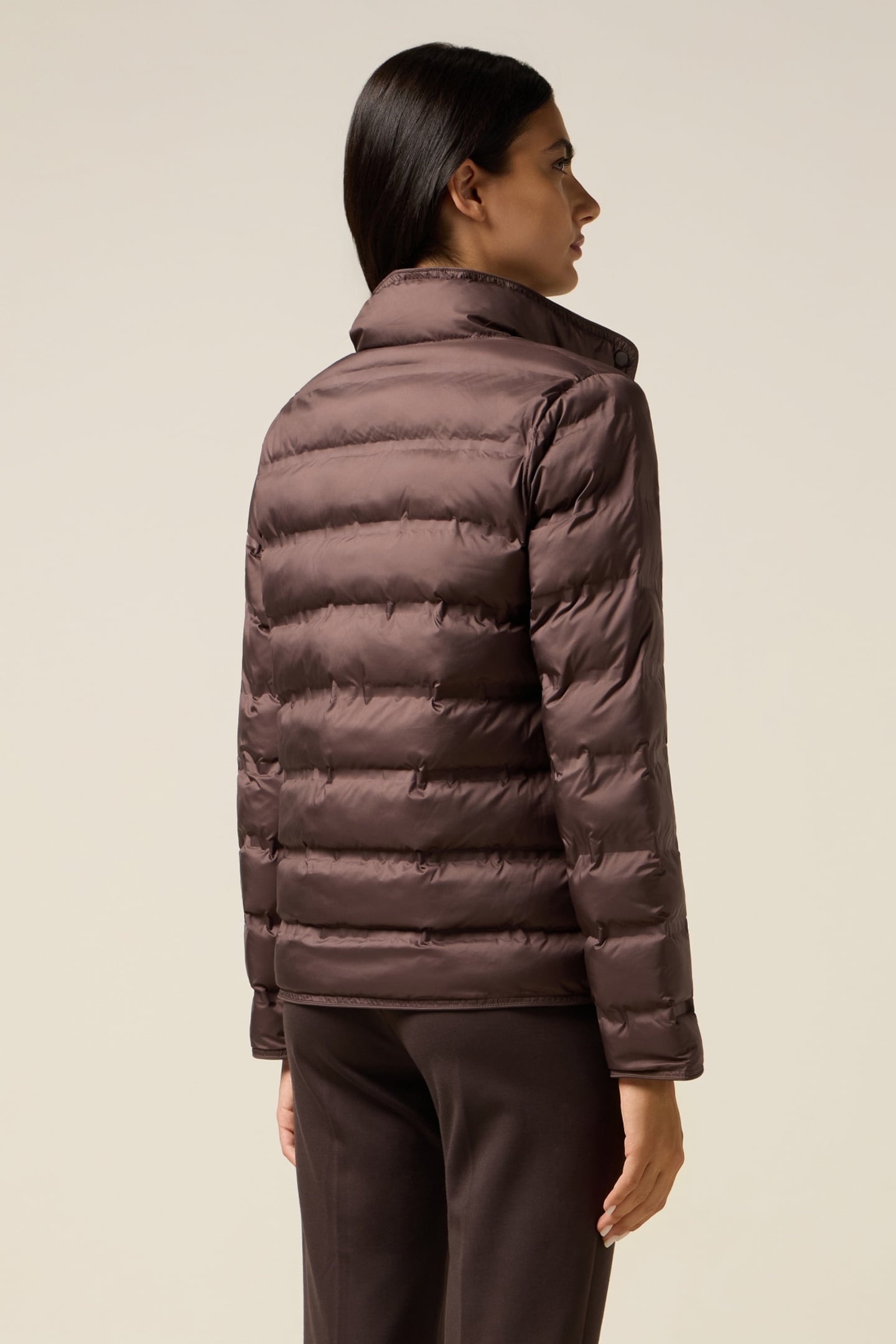 NYLON PUFFER JACKET WITH HIGH COLLAR BROWN 2