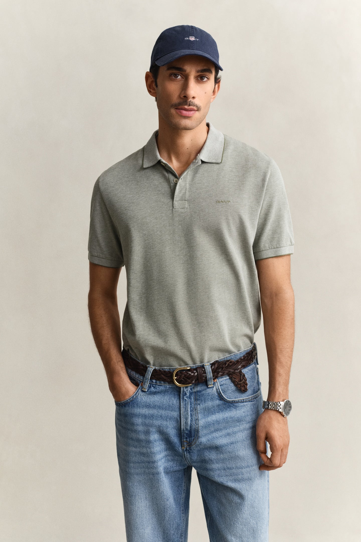 TWO-TONED POLO SHIRT DRY HERB GREEN 1