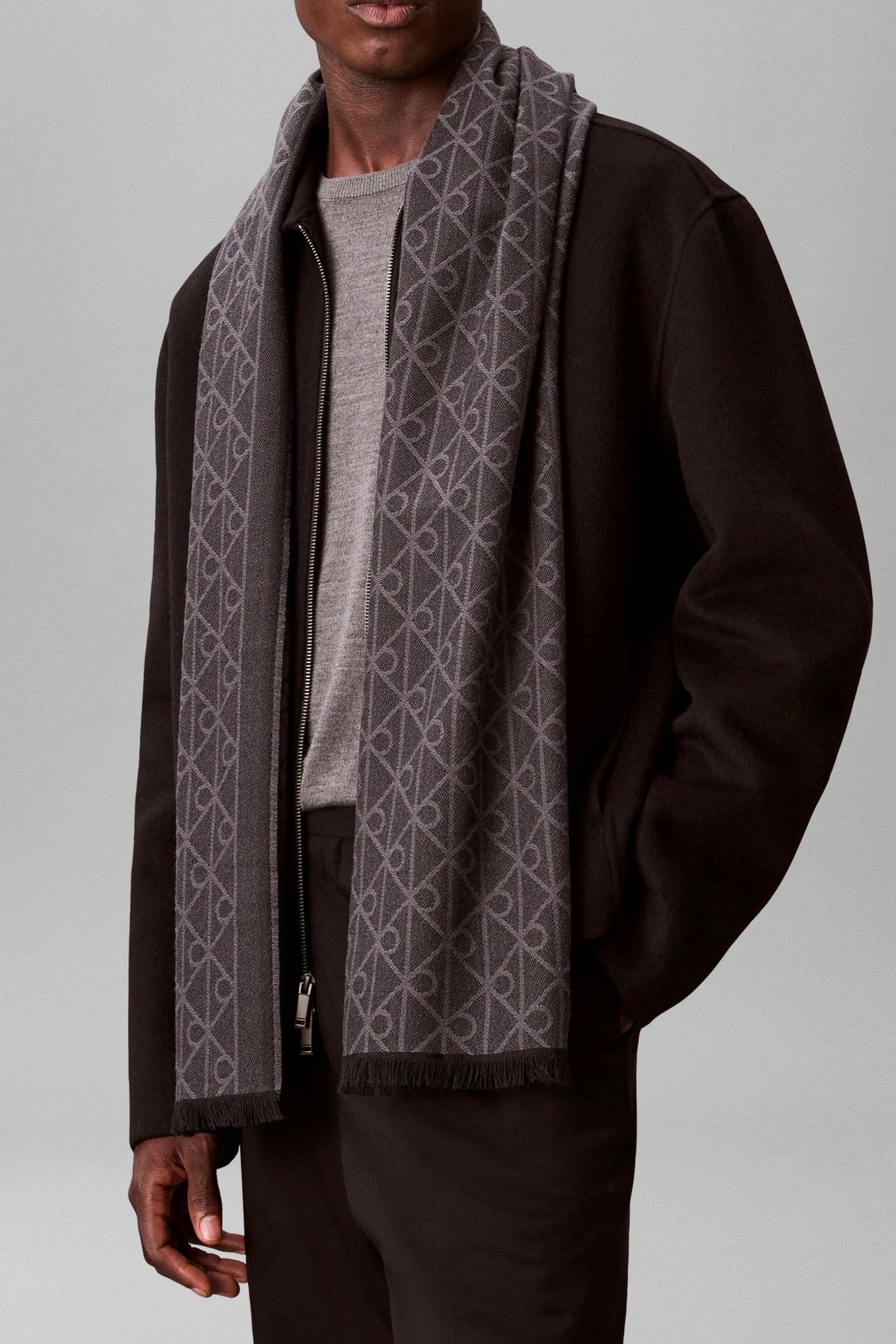 EMBLEM TONAL WOOL SCARF BLACK 2