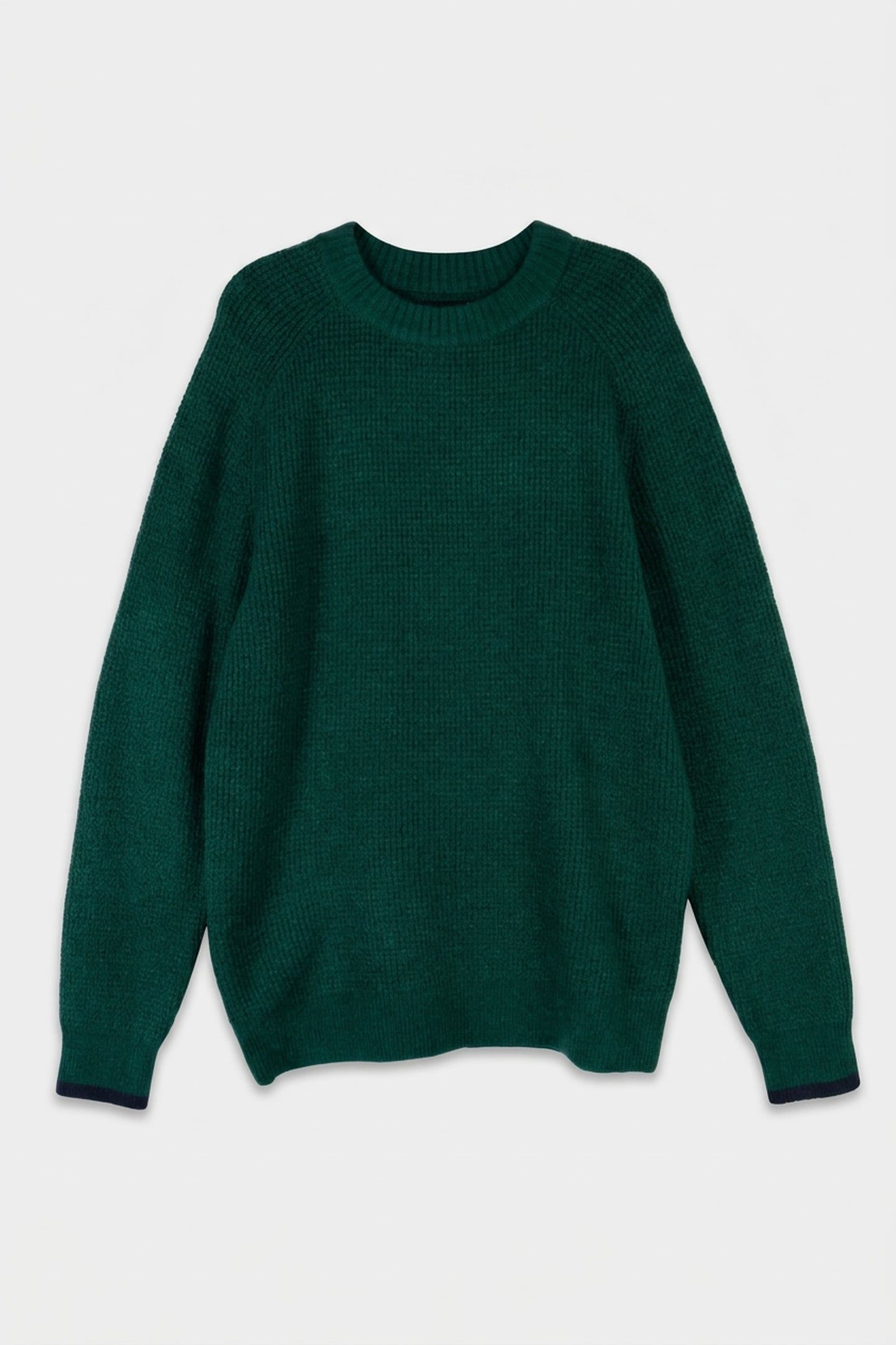 RAGLAN CREW NECK WAFFLE STITCH PULLOVER RAINFOREST 3