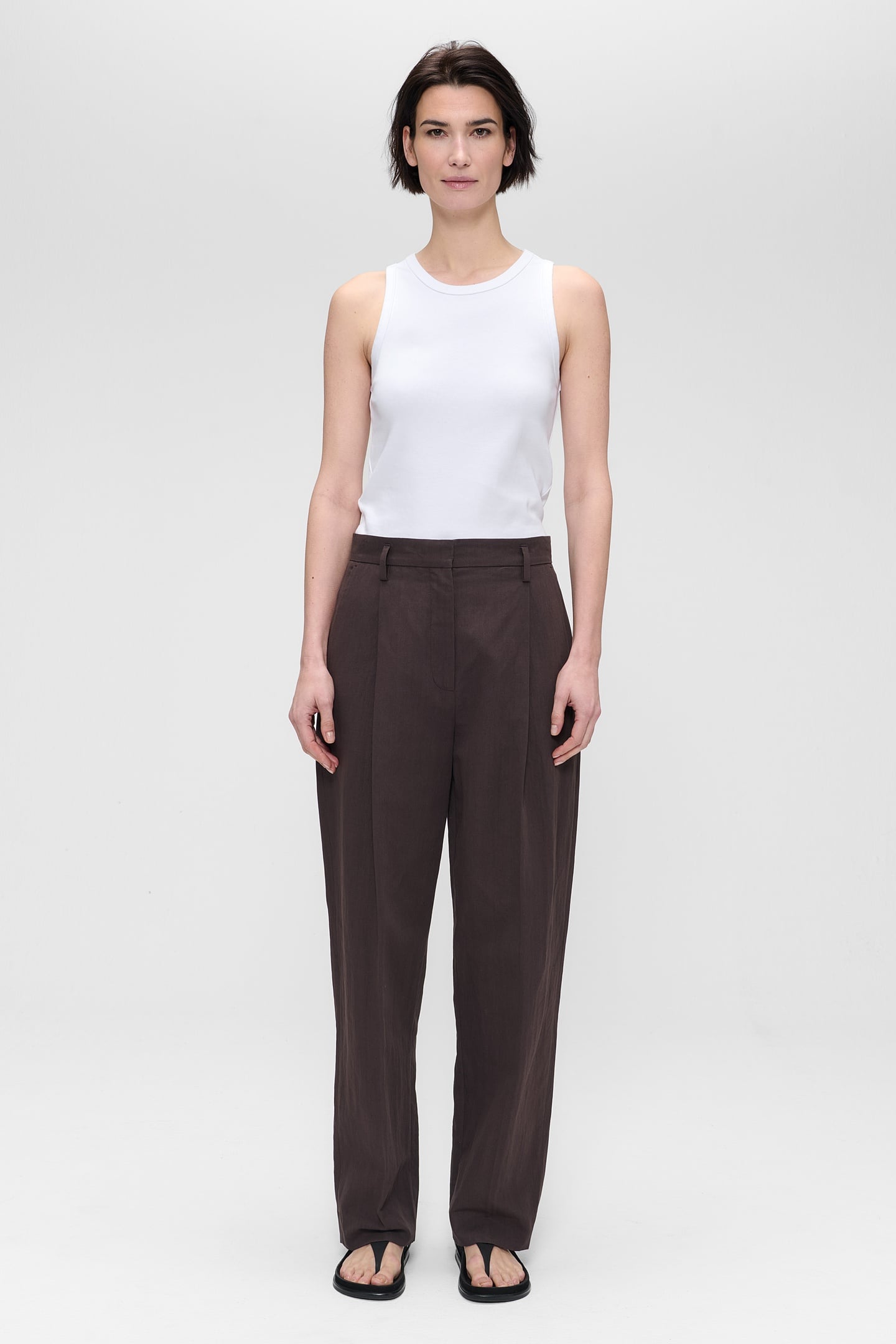 COTTON LINEN DAVIS PANTS DEEP BROWN 1