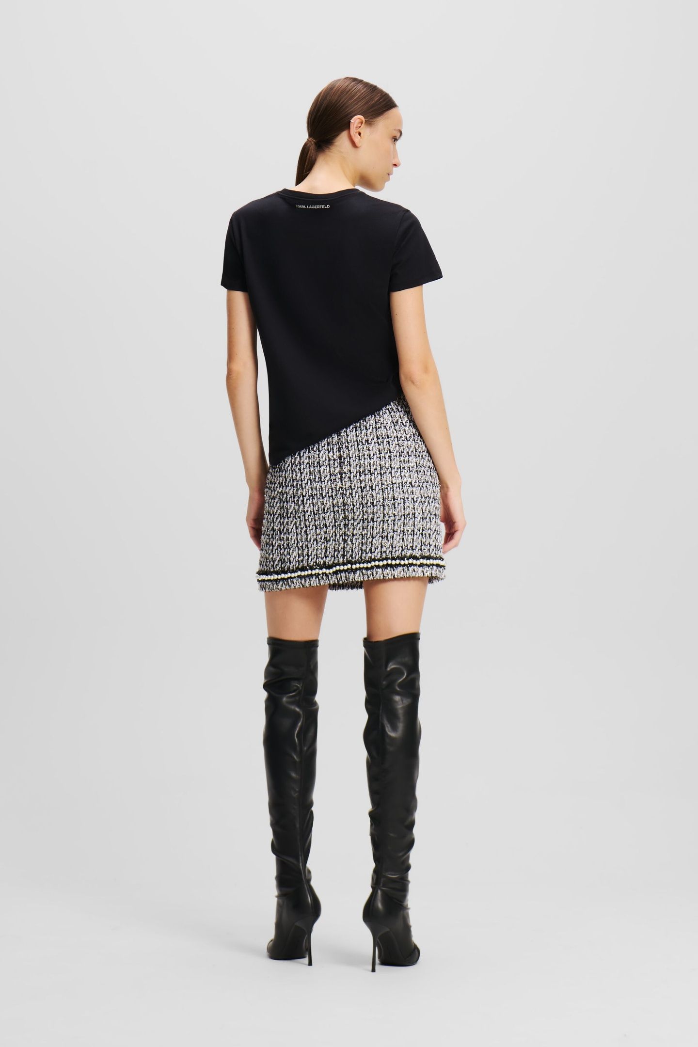 PEARL EMBELLISHED BOUCLE SKIRT BLACK/WHITE/SILVER 3