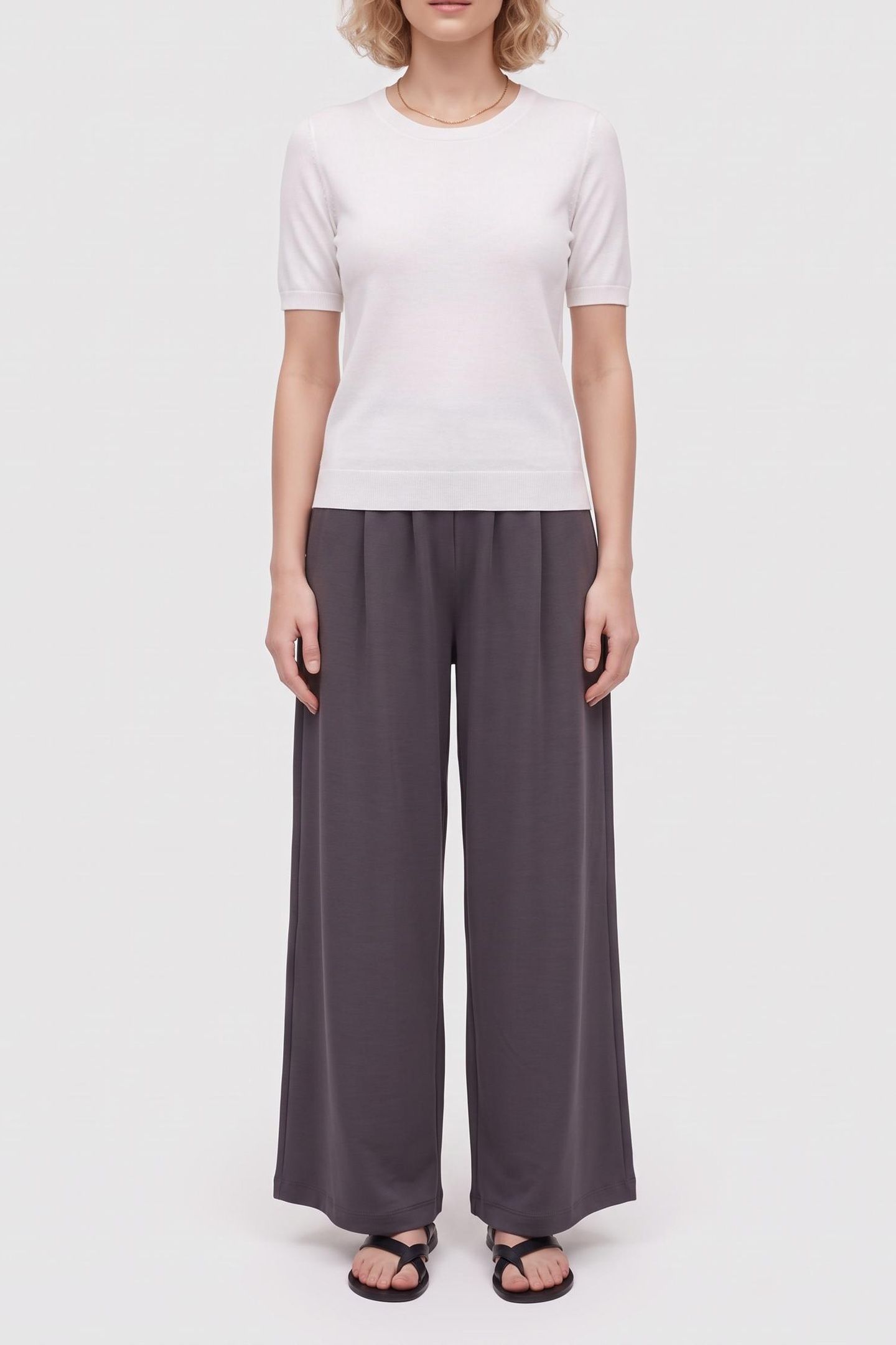 WIDE LEG DRAPE TROUSER CHARCOAL 1