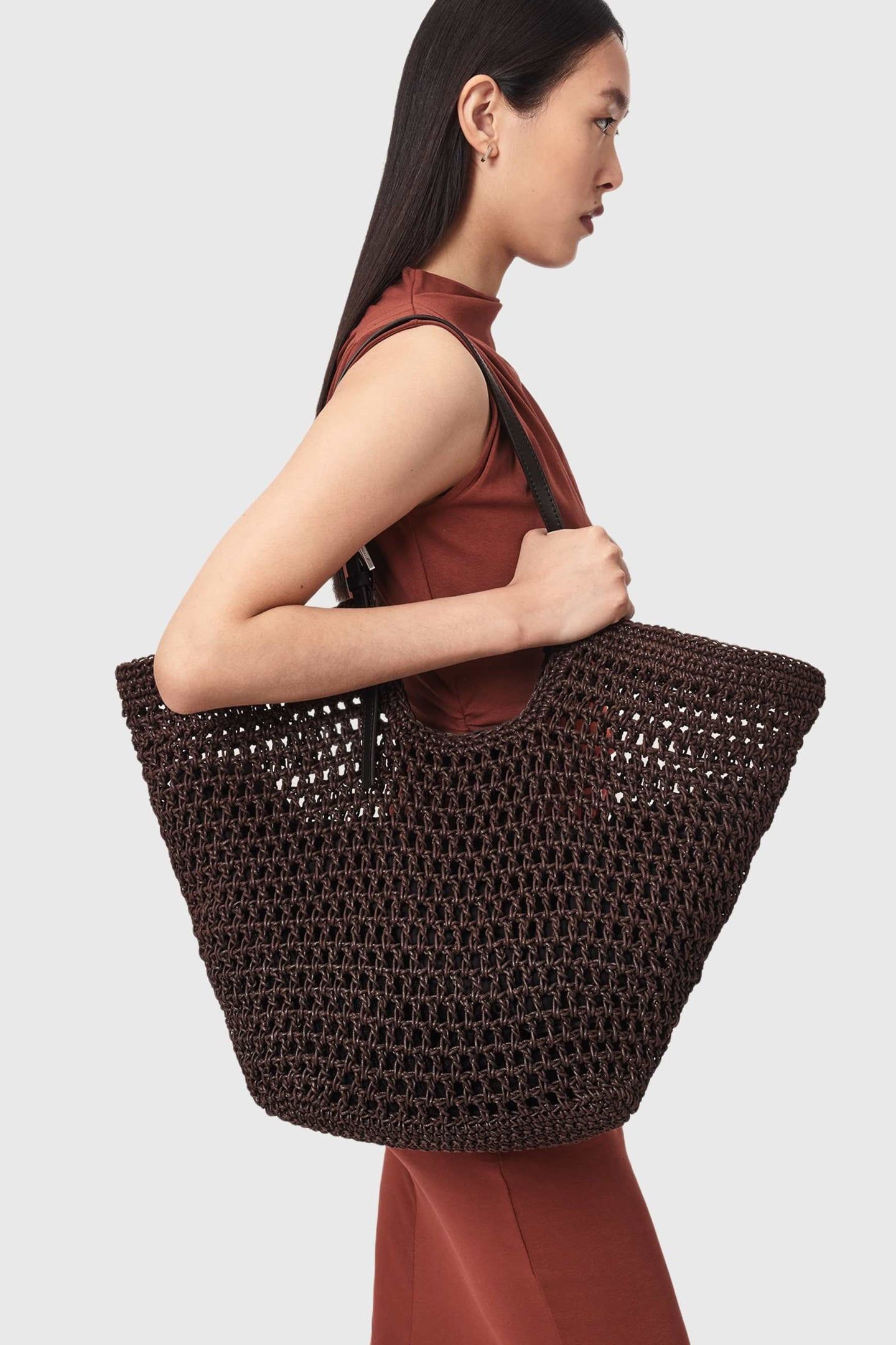 ARA CTN KNT E/W TOTE BURNT UMBER RED 2