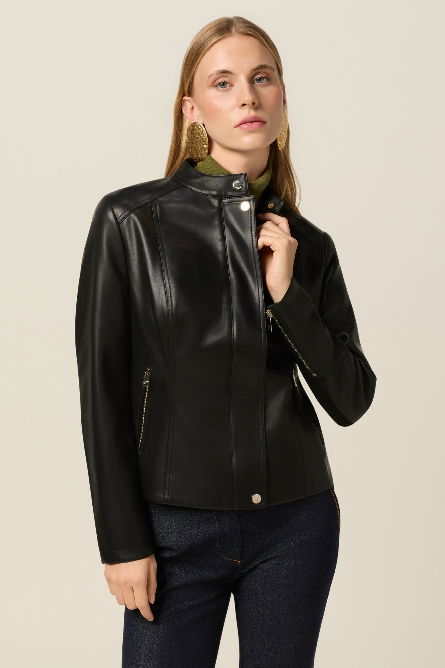 SHORT JACKET WITH DECORATIVE ZIPS BLACK 1