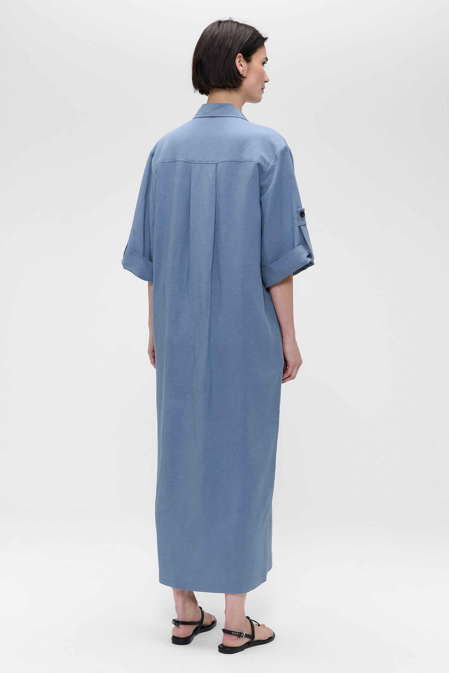 FINE LINEN VISC SHIRT DRESS EVEREST BLUE 3