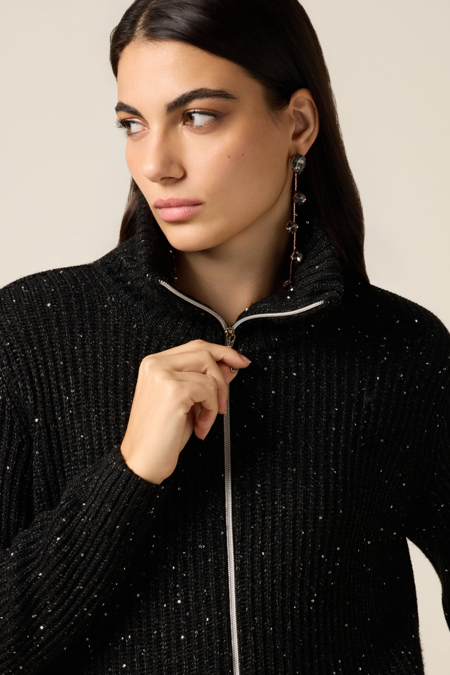 CARDIGAN WITH ZIP AND MICRO SEQUINS BLACK 4