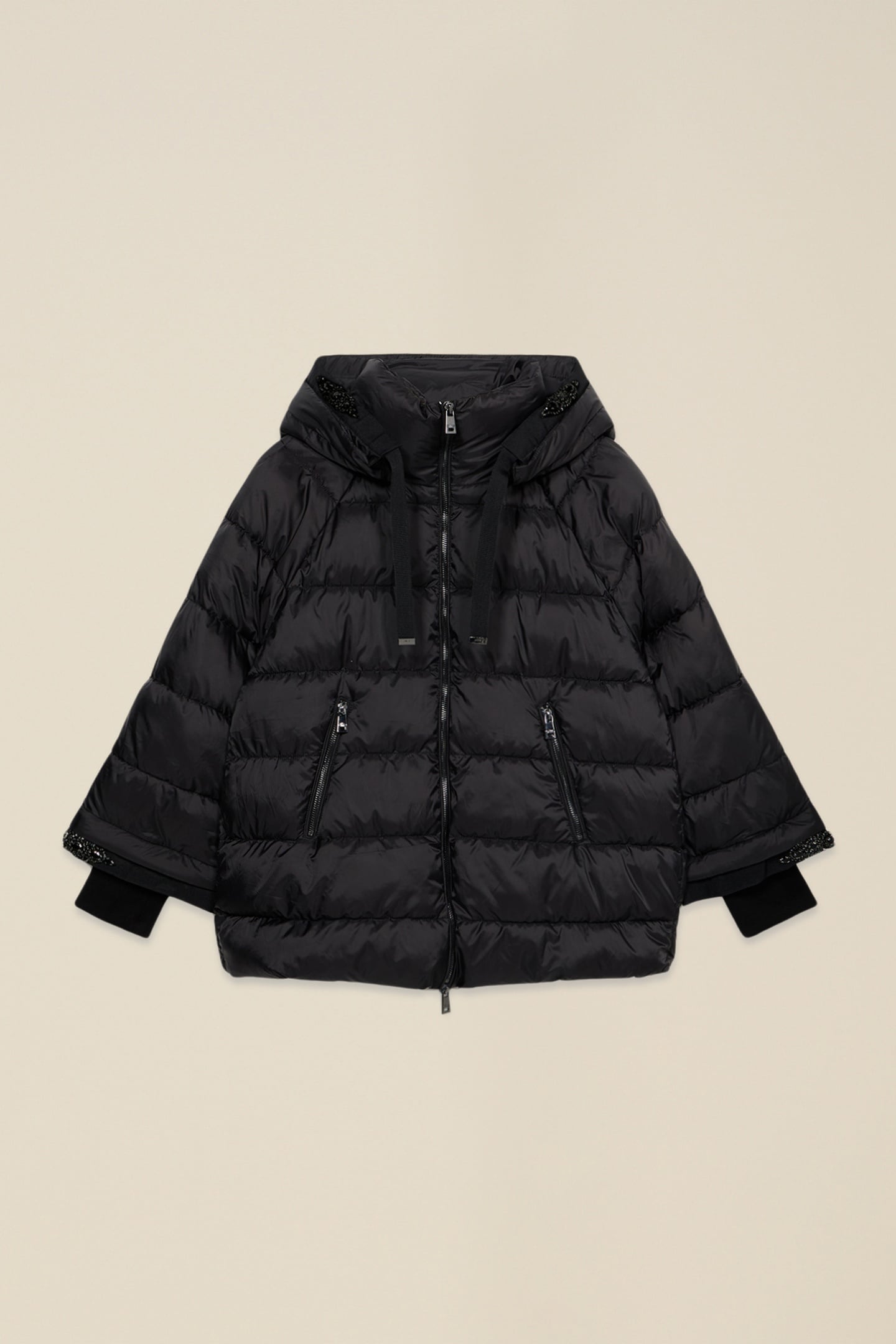 SHORT DOWN JACKET WITH JEWEL TRIM BLACK 3
