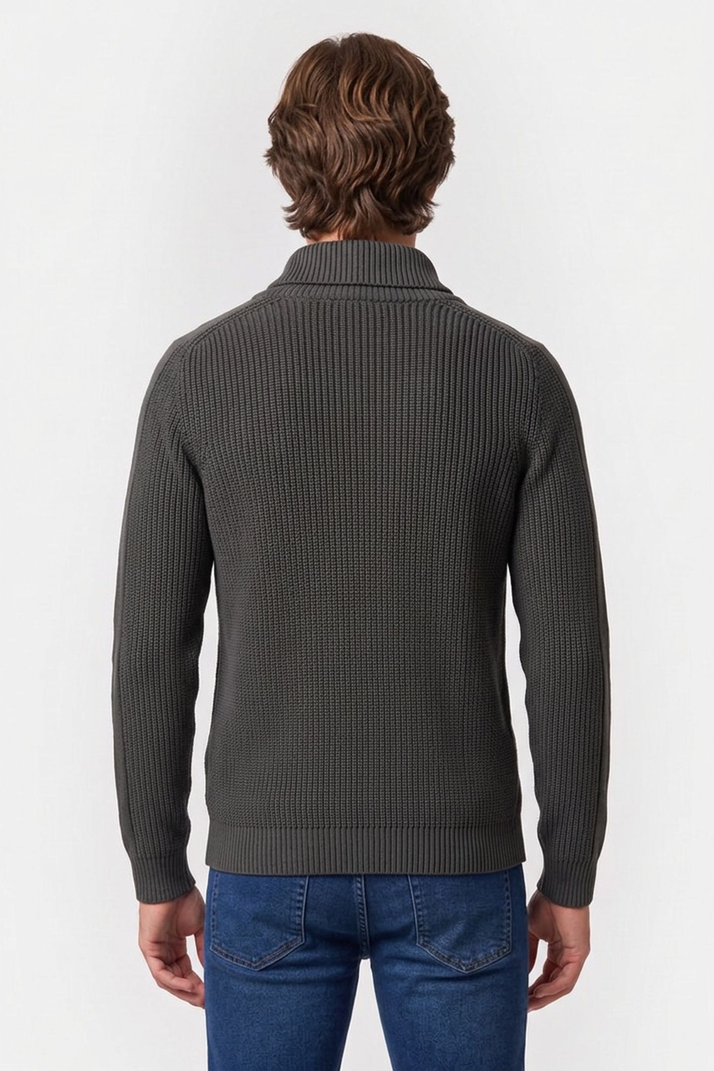 RIBBED SHAWL NECK JUMPER CHARCOAL GREY 2