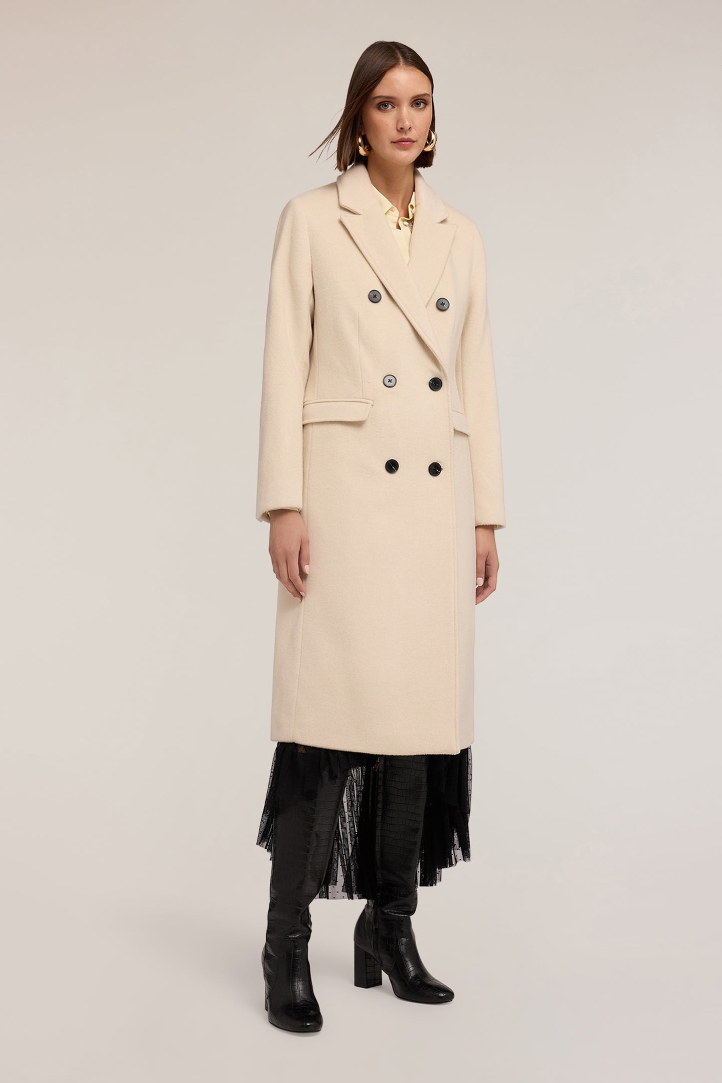 DOUBLE-BREASTED COAT IN WOOL BLEND DRAP BEIGE 2
