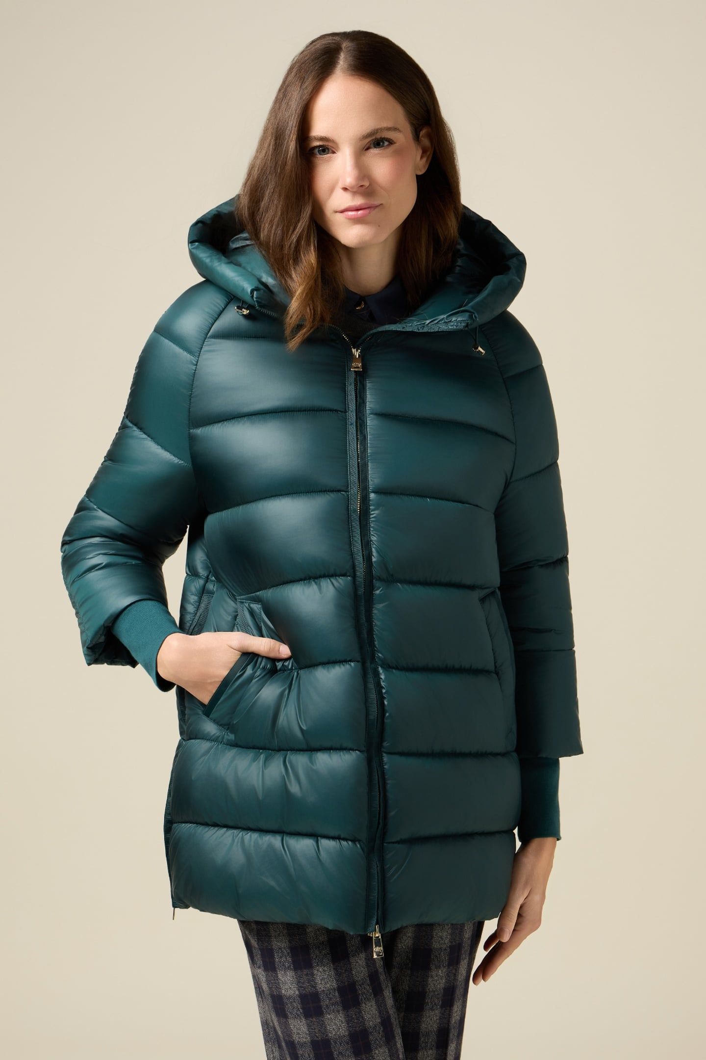 MIDI DOWN JACKET WITH HOOD GREEN 1