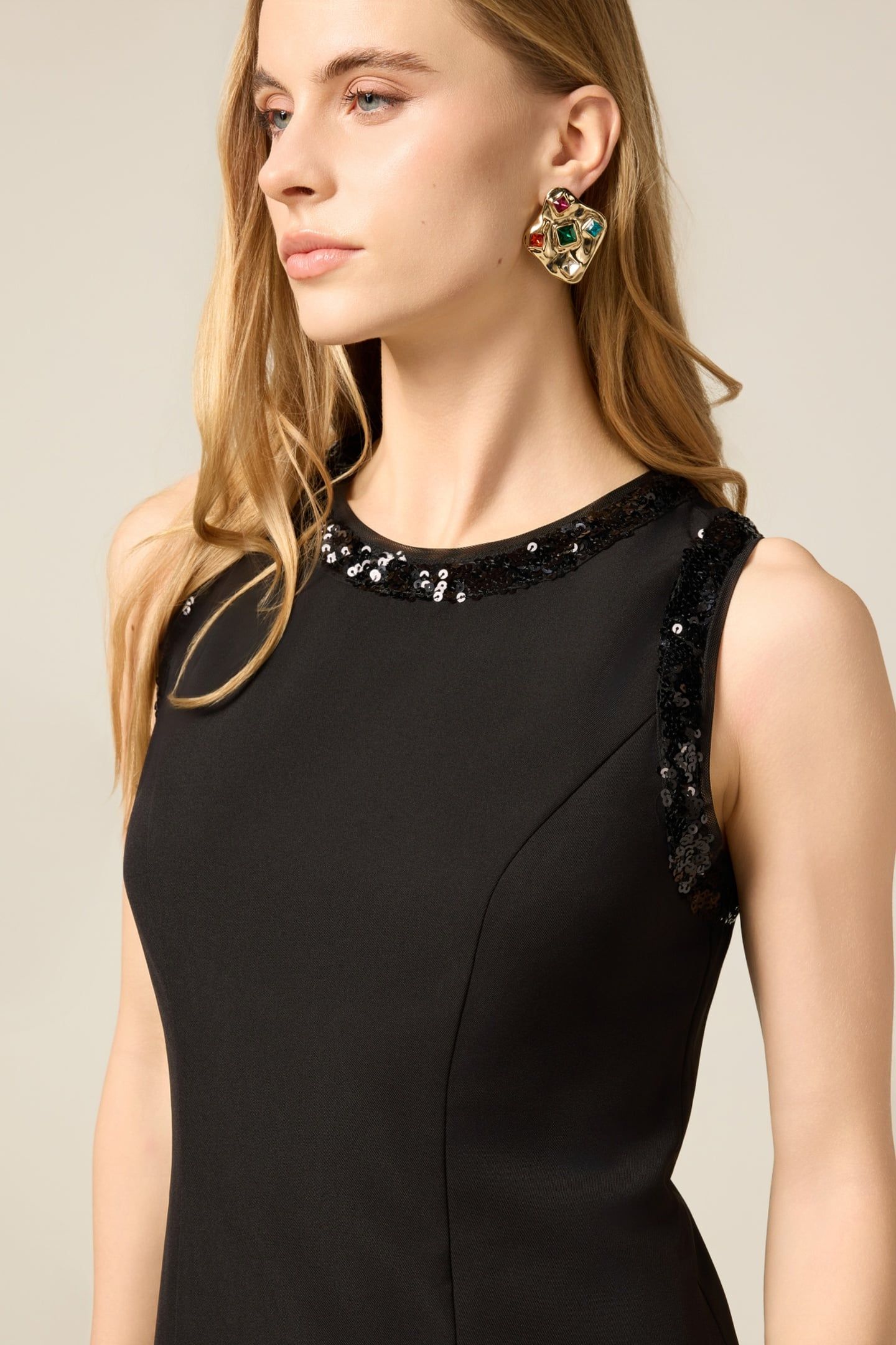 SHEATH DRESS WITH SEQUIN TRIM BLACK 4