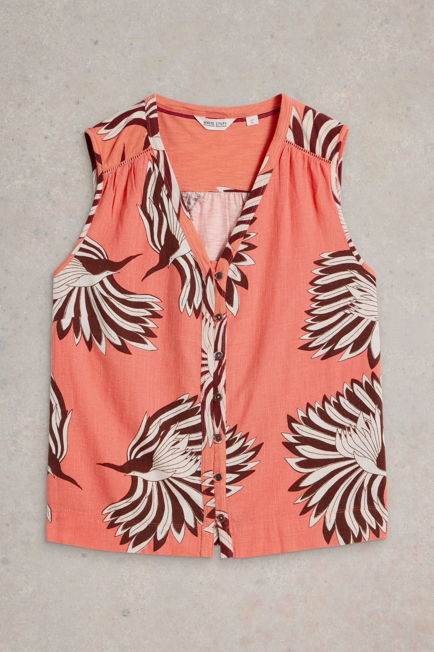 DELILAH BUTTON TOP CORAL PRINT 4