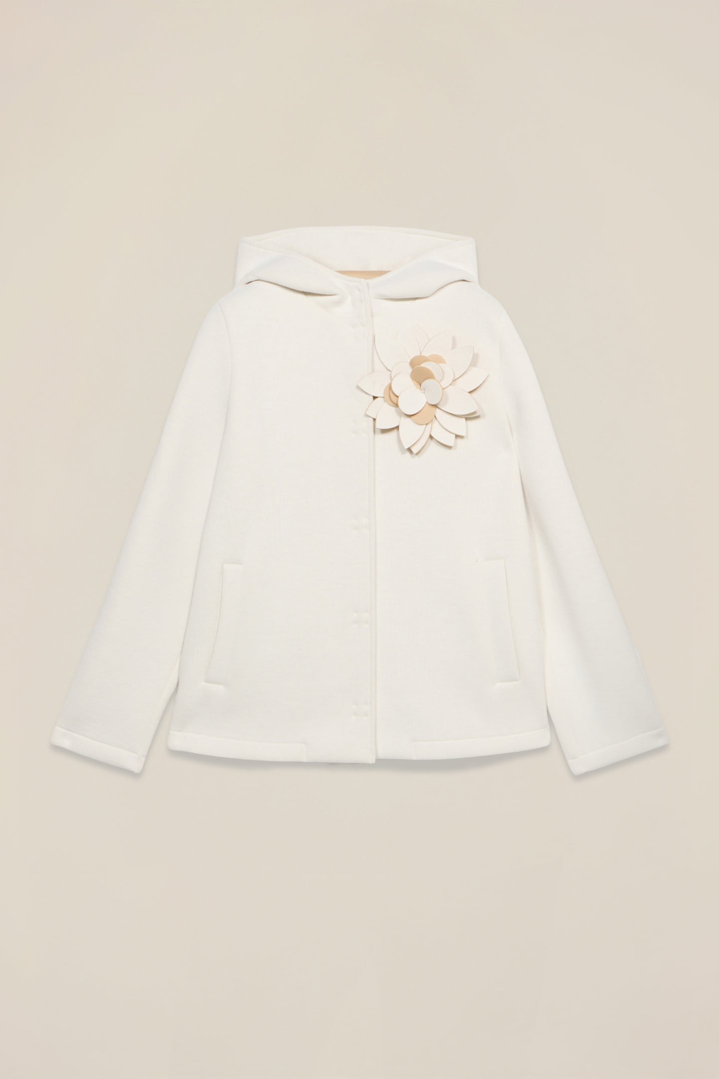 SHORT COAT IN SCUBA FABRIC WITH BROOCH WHITE 4